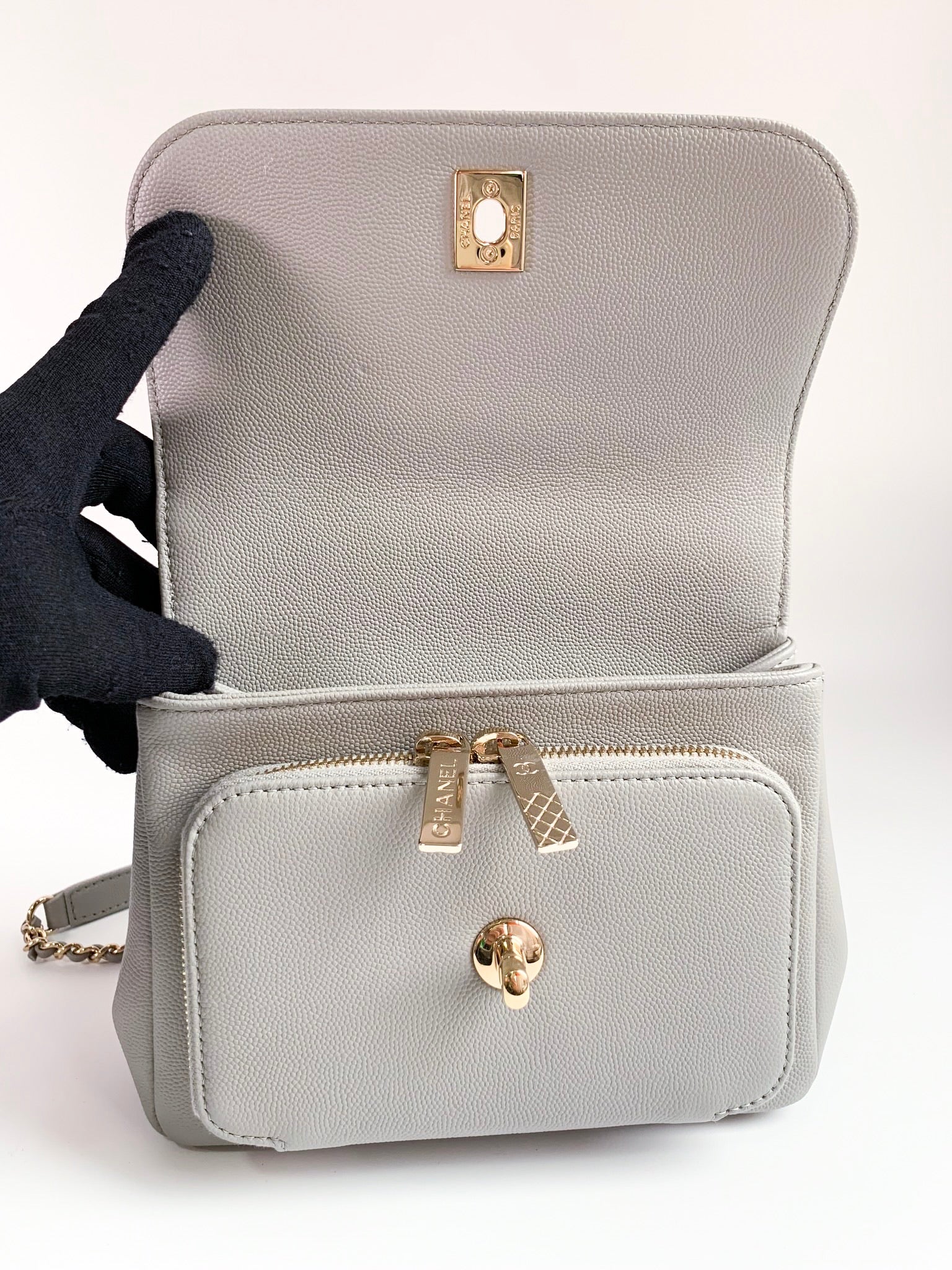 Chanel Business Affinity Mini 2WAY Handbag Caviar Skin Gray AP2914