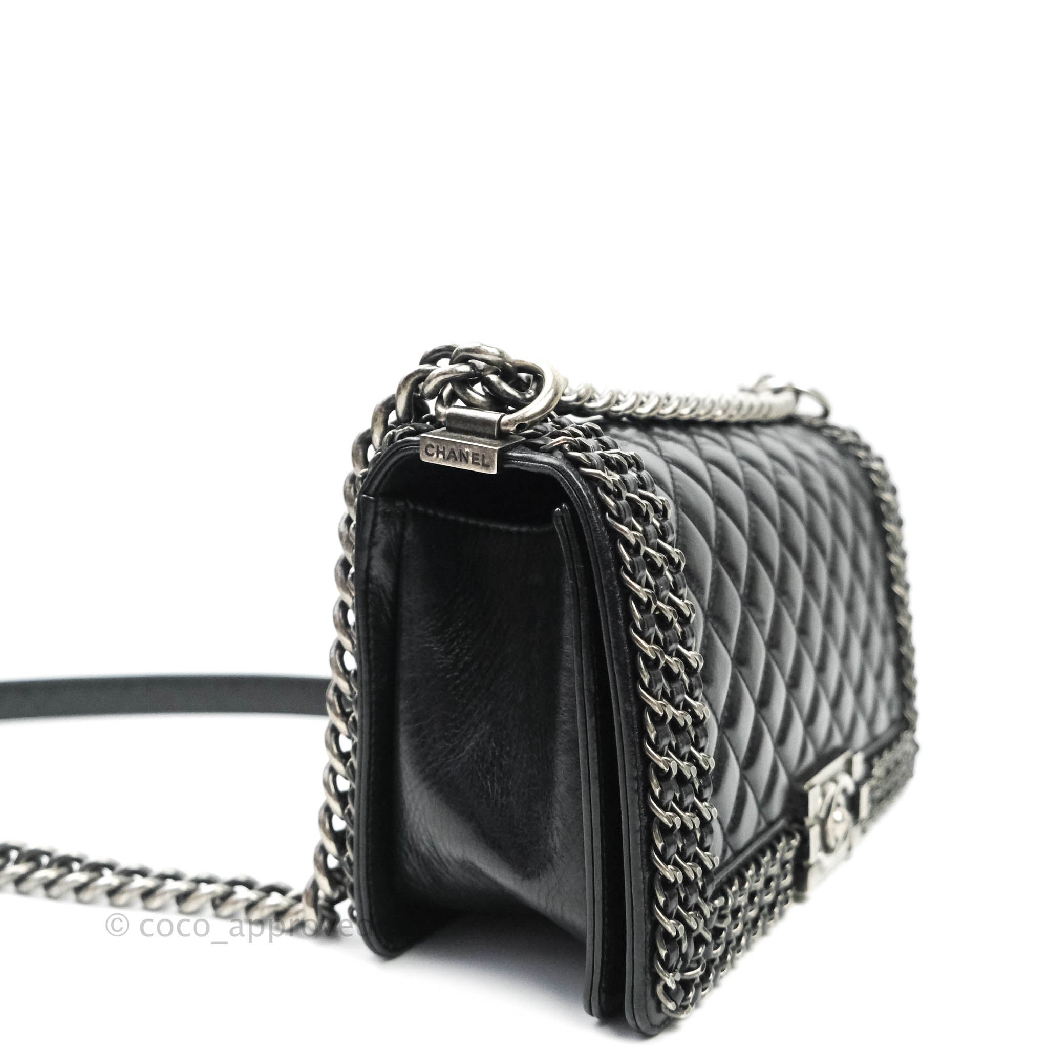 Chanel Black Quilted Aged Glazed Calfskin Easy Flap Bag Ruthenium