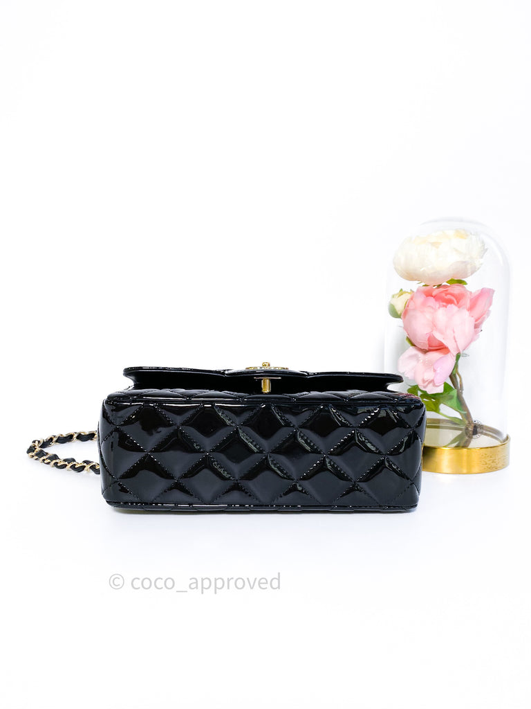 Chanel Quilted Mini Rectangular Flap Black Patent Light Gold