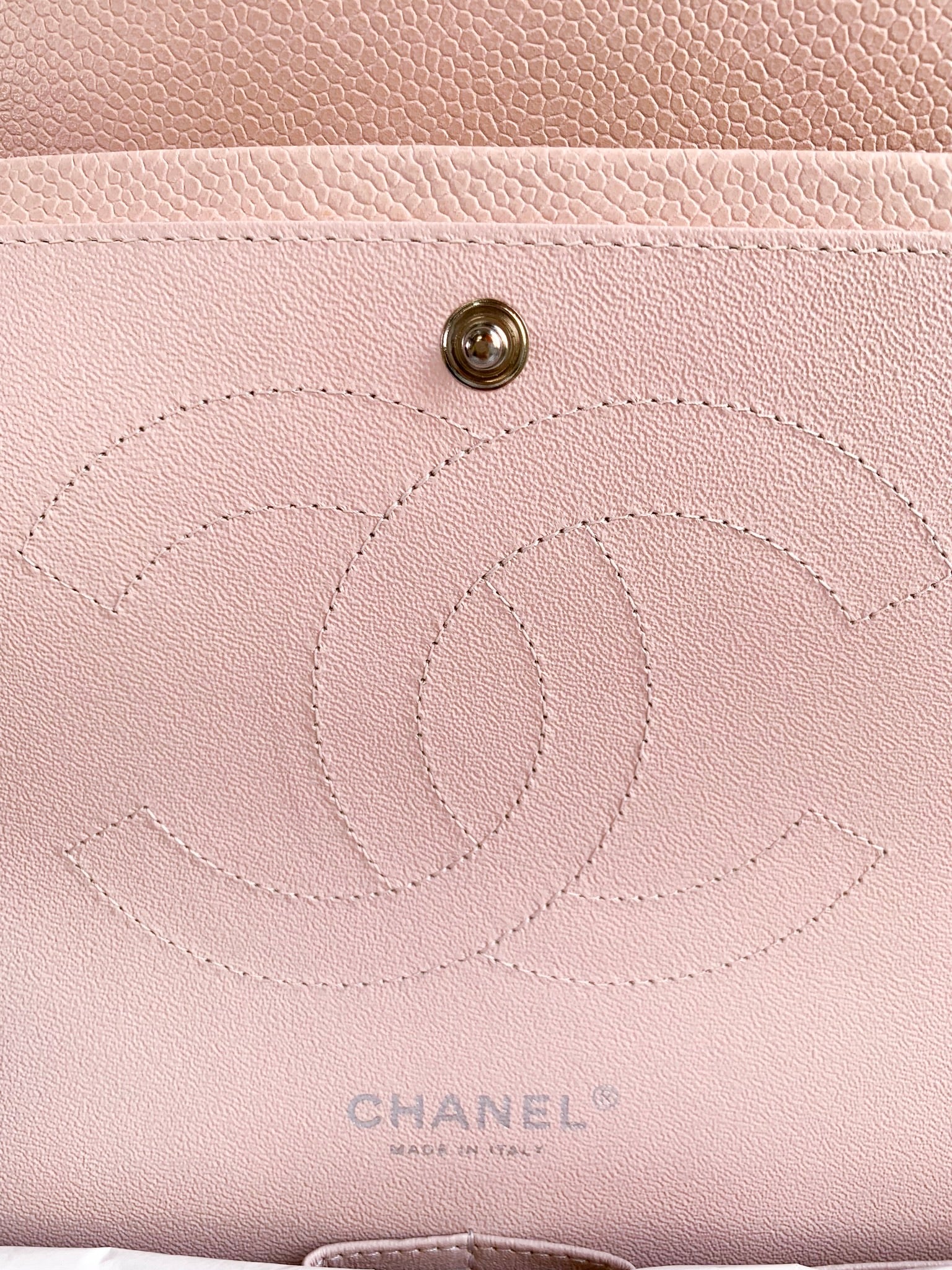 Chanel Pink Iridescent Quilted Caviar Jumbo Classic Double Flap