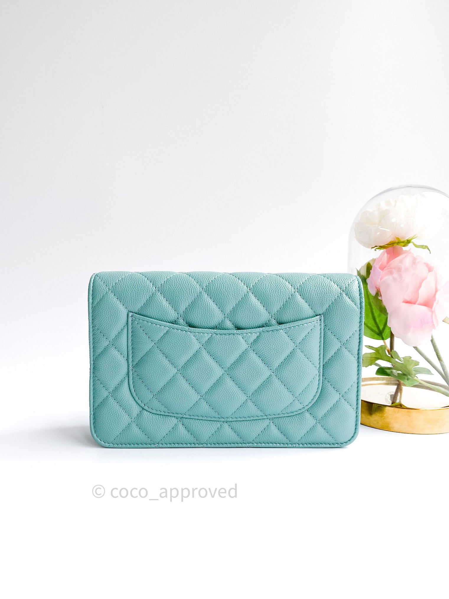 Chanel Quilted Wallet on Chain WOC Tiffany Blue Light Gold Hard Coco Approved