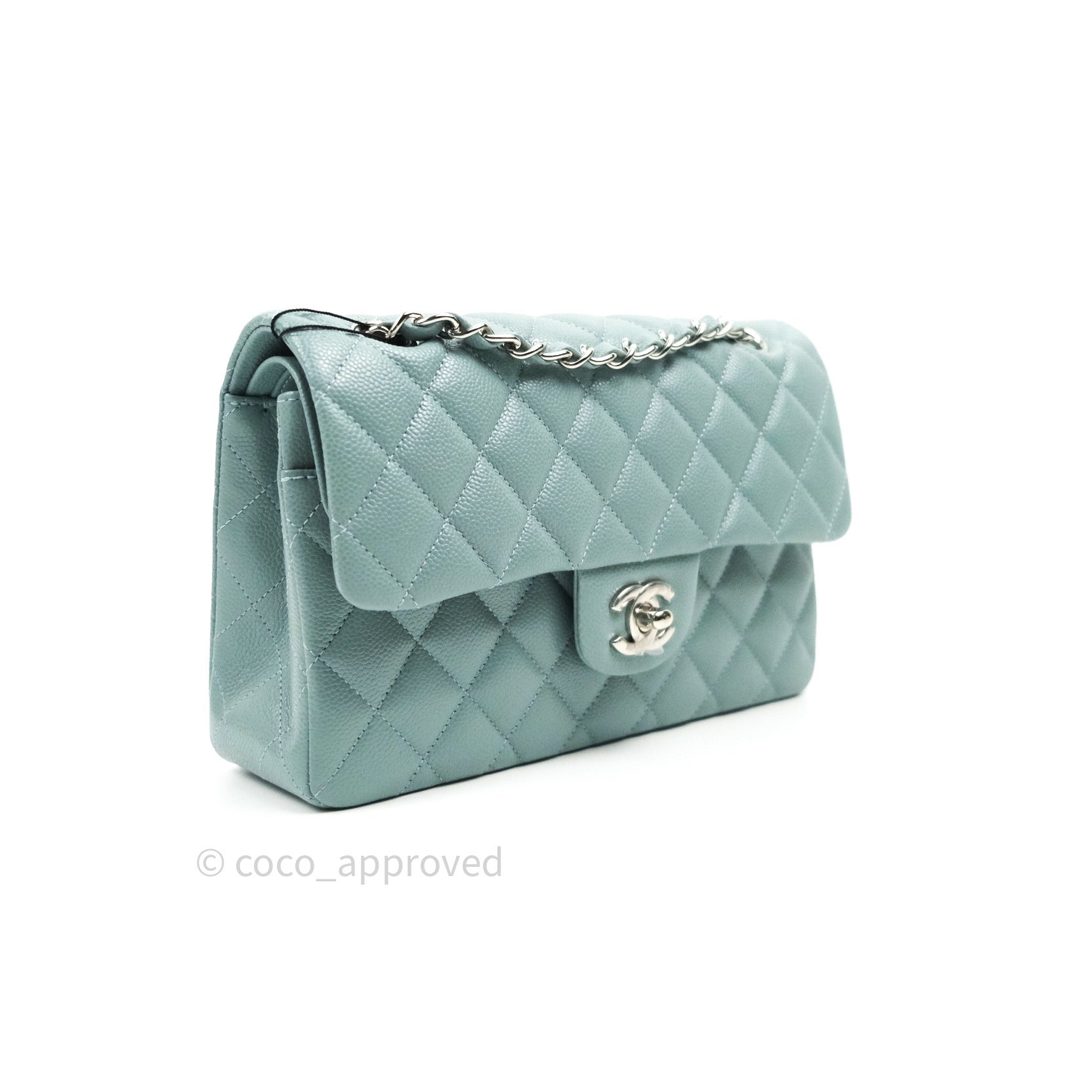 Chanel caviar timeless classic flap Light blue Leather ref.111201