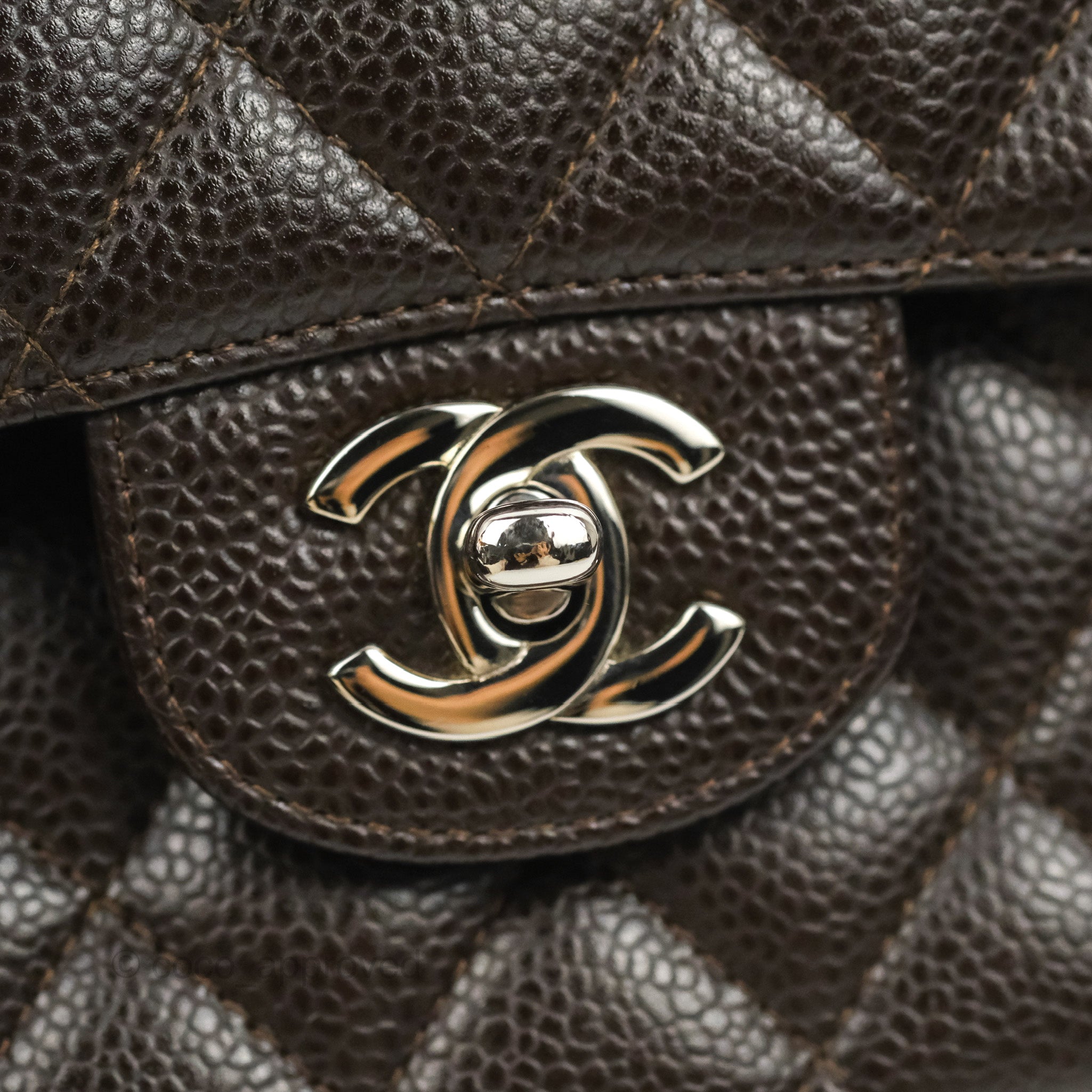 Chanel Classic M/L Medium Flap Quilted Dark Chocolate Brown Caviar