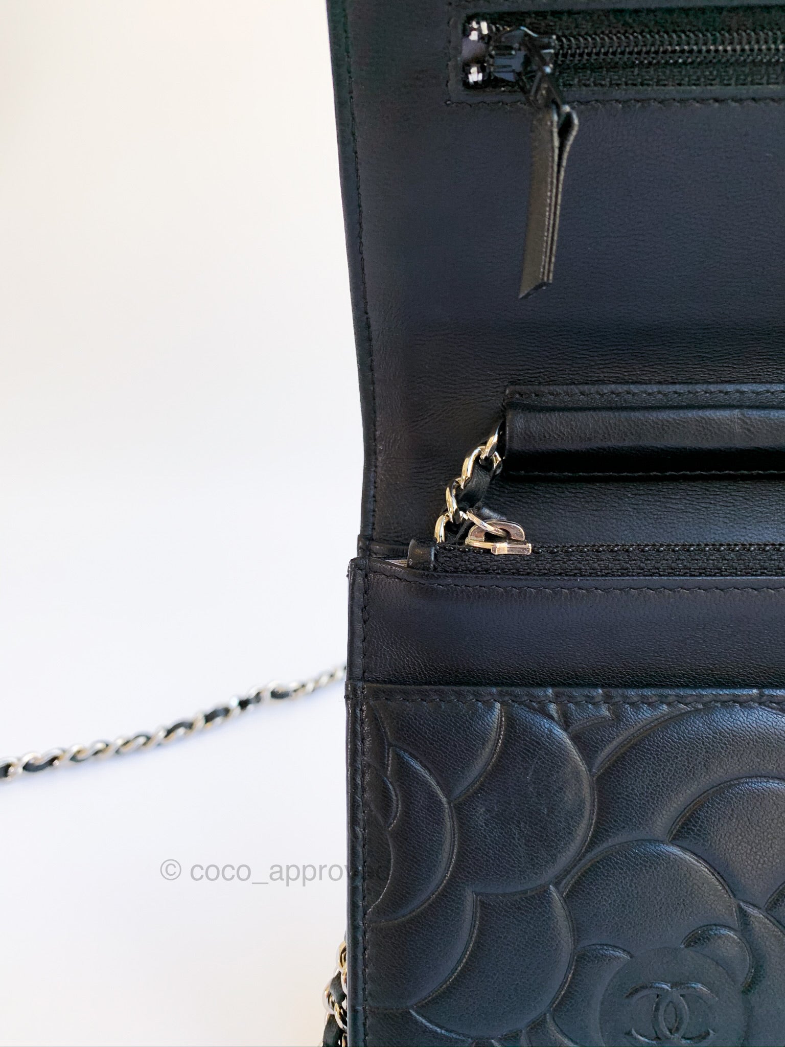 Chanel Camellia Wallet on Chain WOC Black Lambskin Silver Hardware