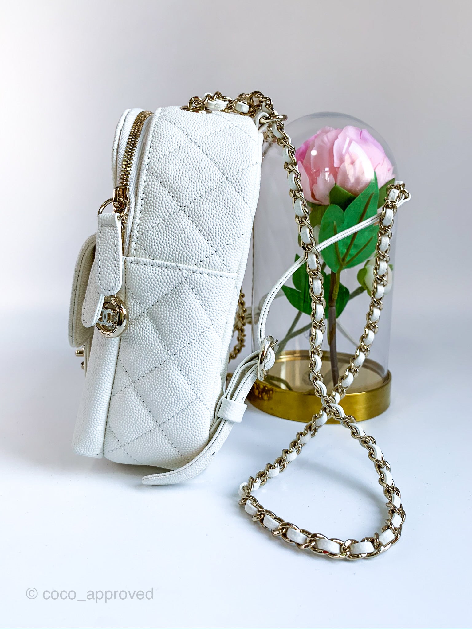 Chanel Caviar Quilted Small CC Day Backpack Ivory Light Gold
