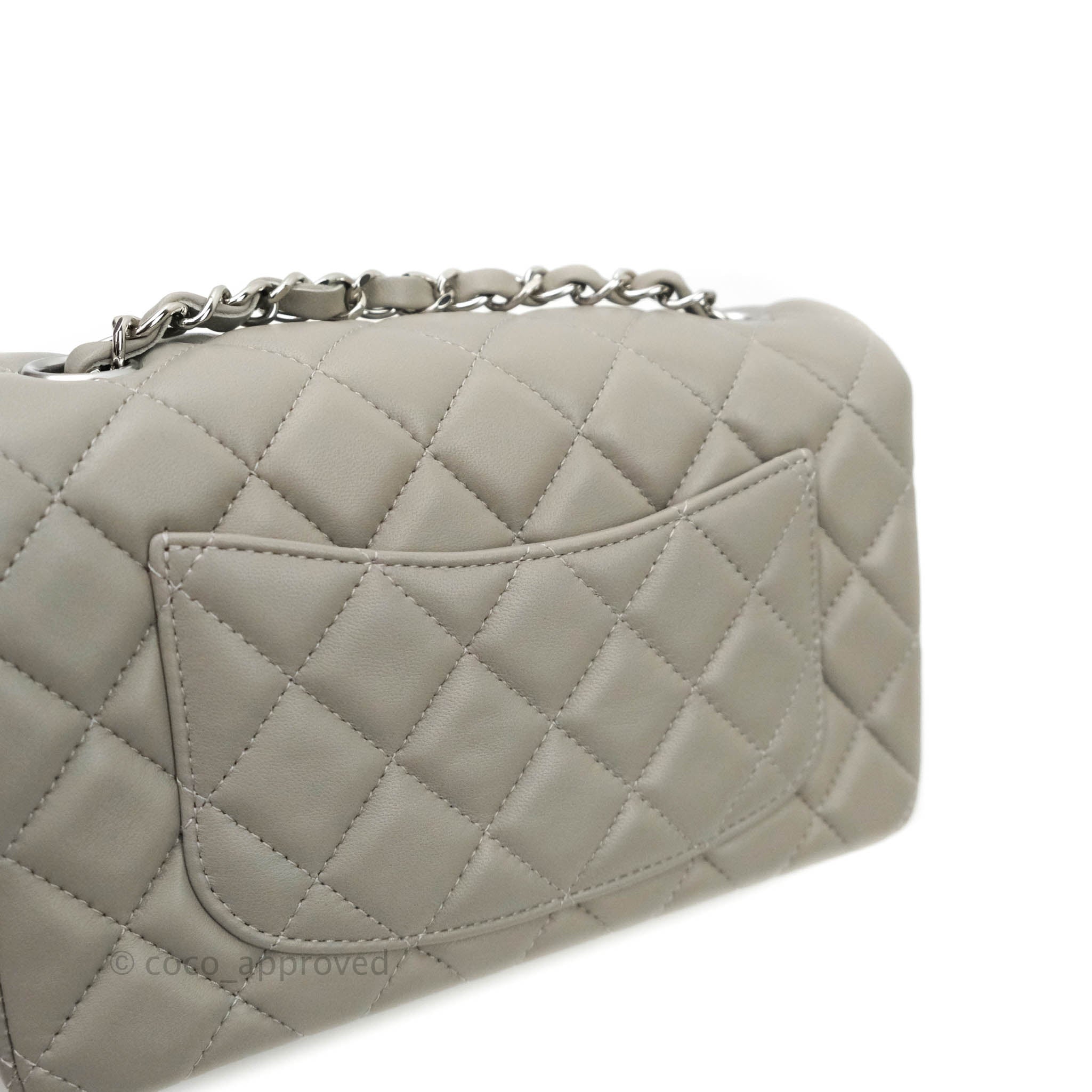 Chanel - Mini Square Classic Flap Bag - Grey Lambskin - CGHW - Excellent