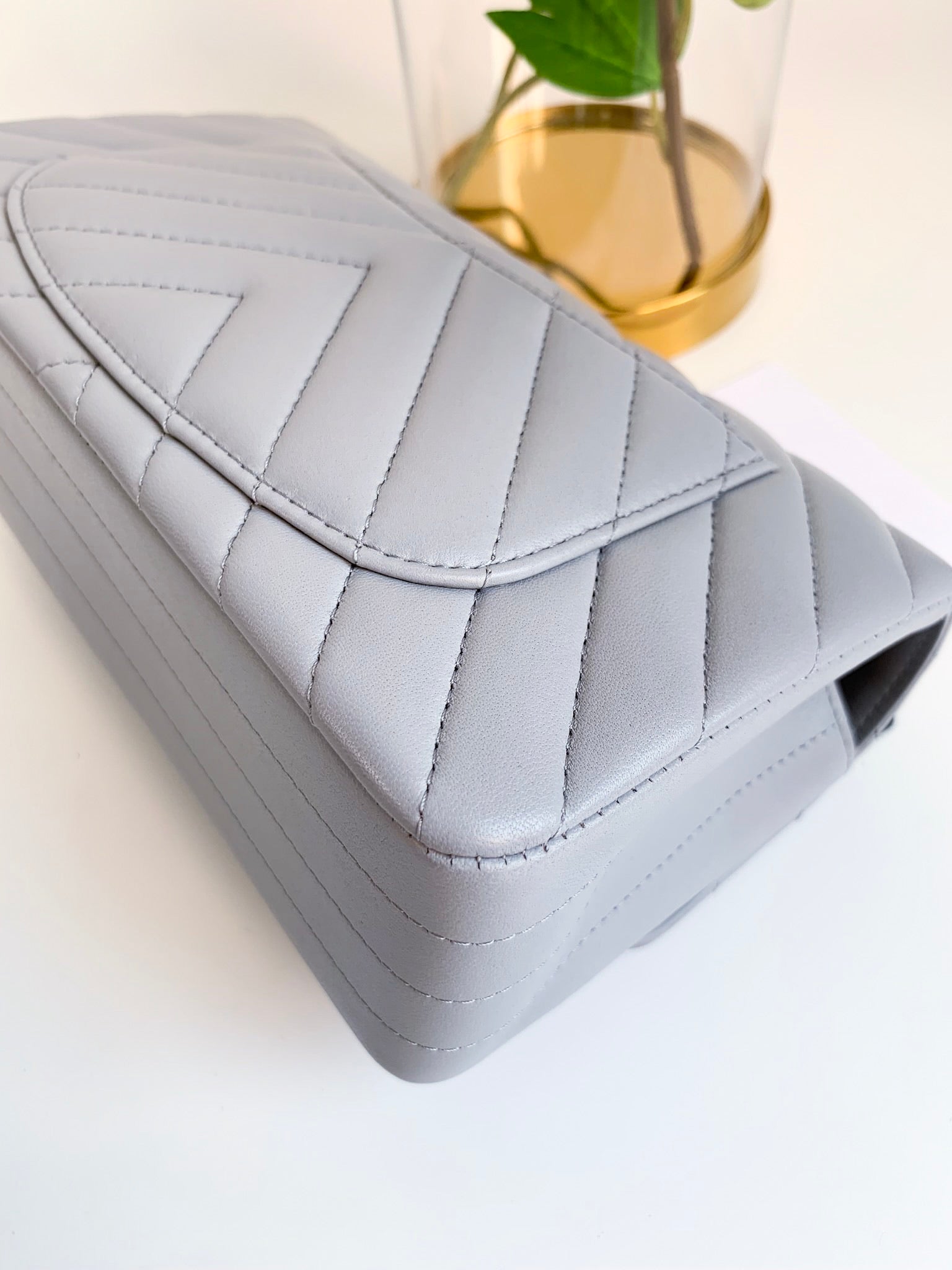 Beige Chevron Quilted Lambskin and Printed Silk Trim Mini Flap Silver  Hardware, 2004-2005, Handbags & Accessories, The Chanel Collection, 2022