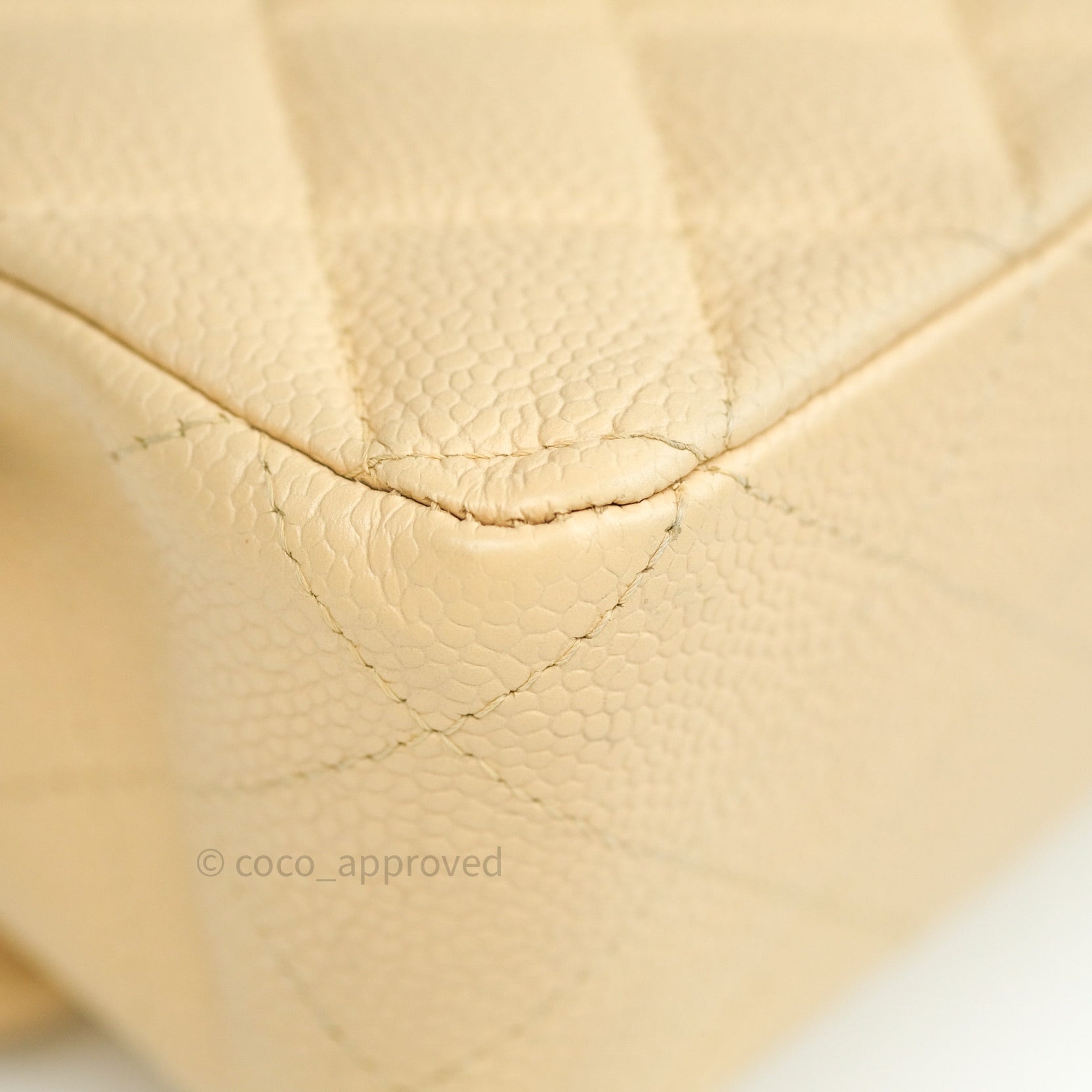 Chanel Quilted M/L Medium Double Flap Beige Clair Caviar Gold