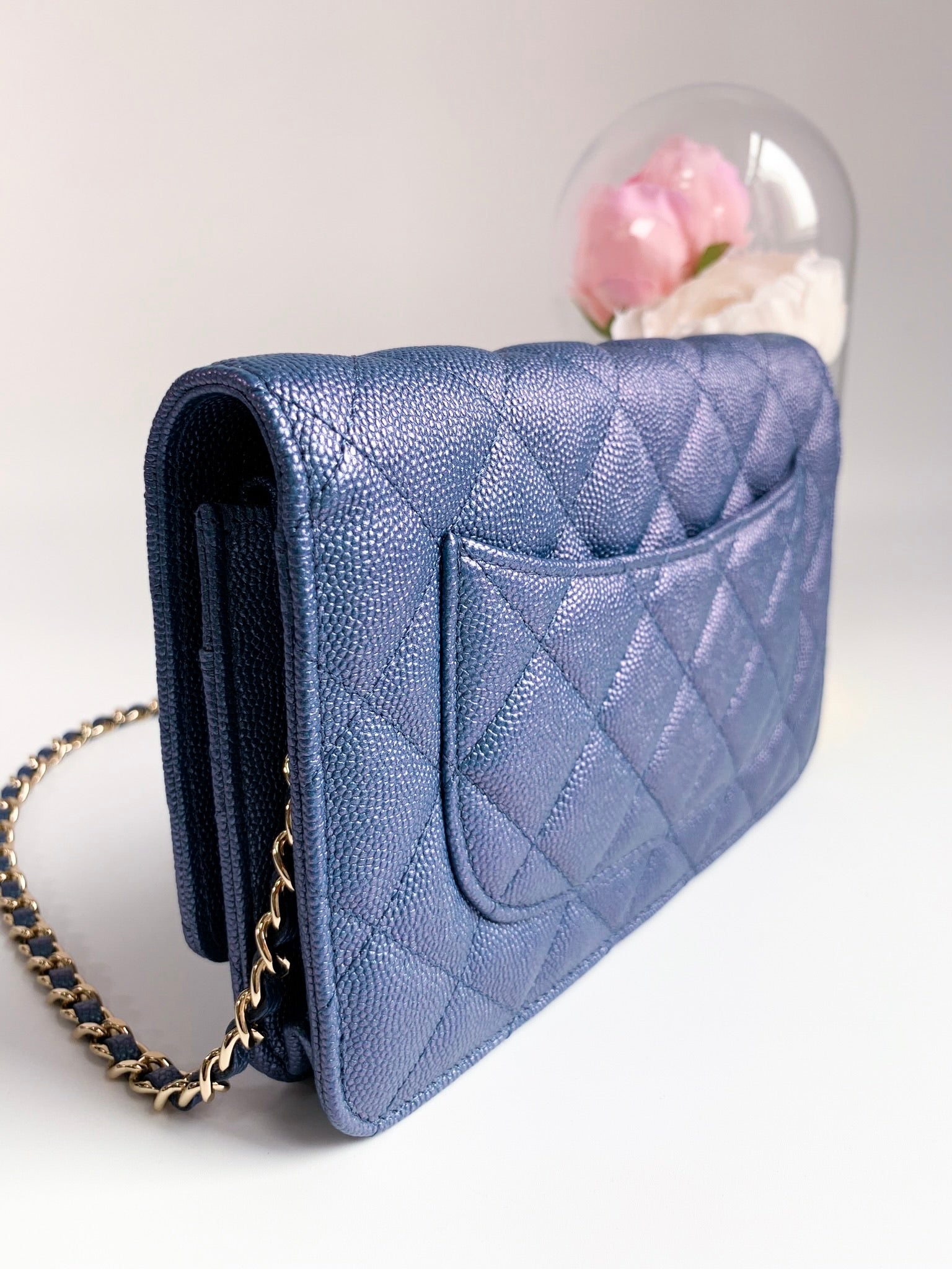 Chanel Iridescent Caviar Quilted Wallet On Chain WOC Dark Blue