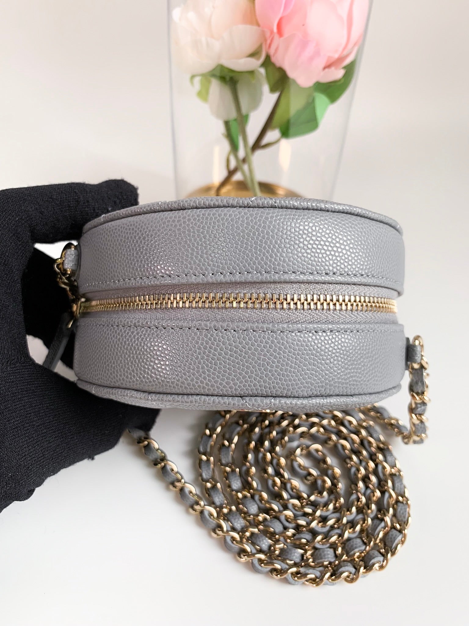 Chanel Round Circle Bag Grey Caviar Light Gold Hardware 19B – Coco