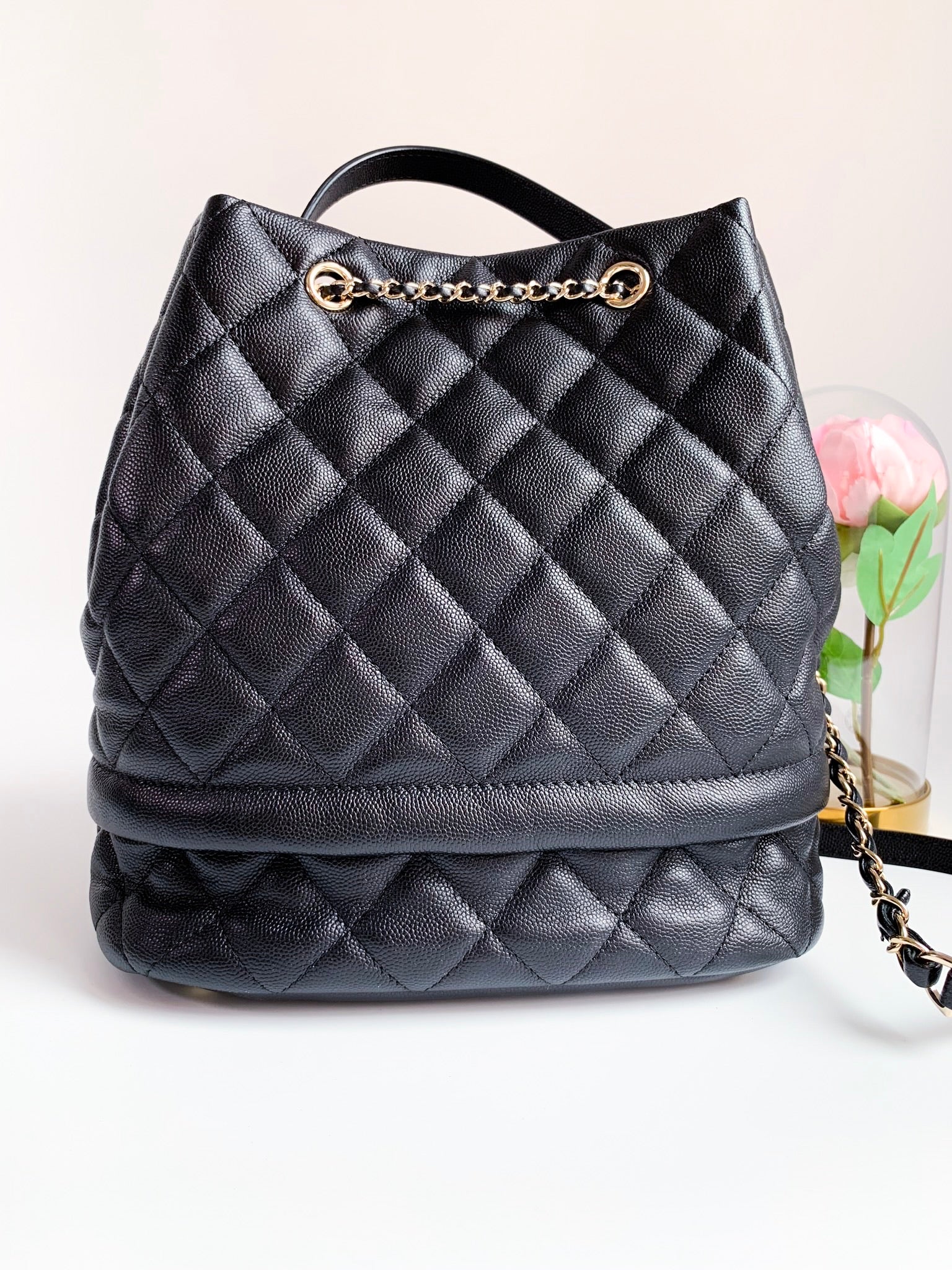 Chanel Caviar Quilted Rolled Up Bucket Drawstring Bag Black Gold Hardw – Coco  Approved Studio