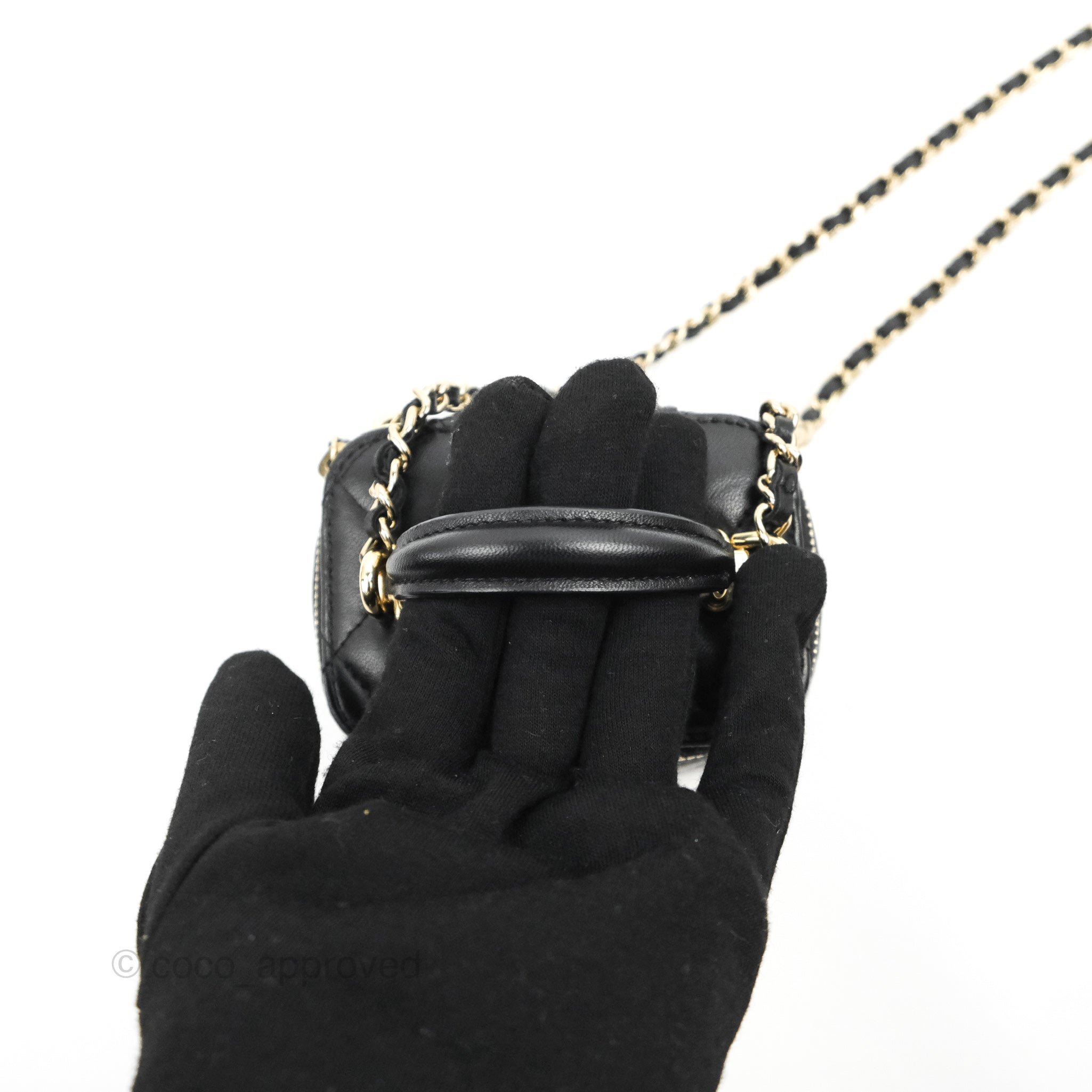 Chanel Mini Top Handle Vanity With Chain Black Lambskin Gold