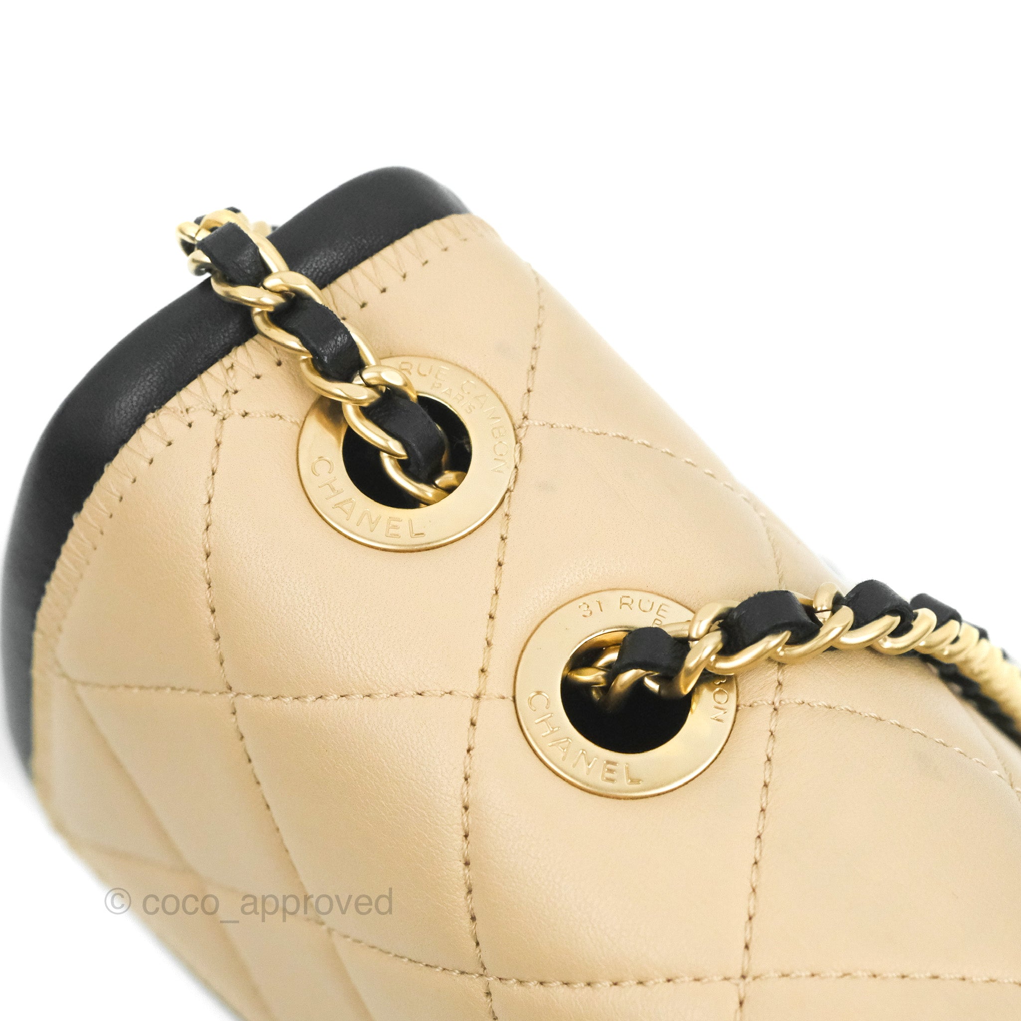 Chanel Quilted Graphic Flap Bag Black/Beige Calfskin Gold Hardware