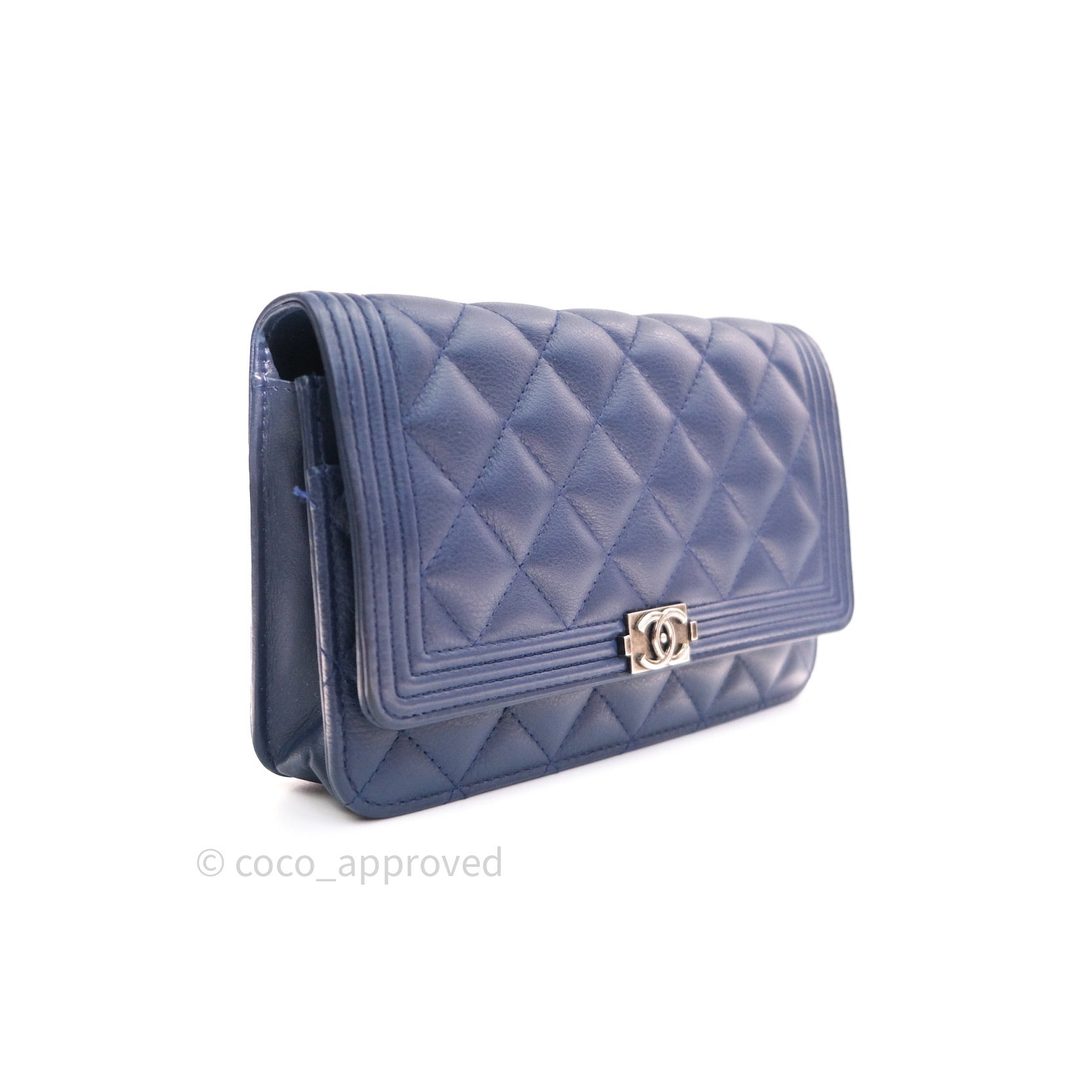 Chanel Quilted Boy Wallet on Chain WOC Blue Calfskin Ruthenium – Coco Approved Studio