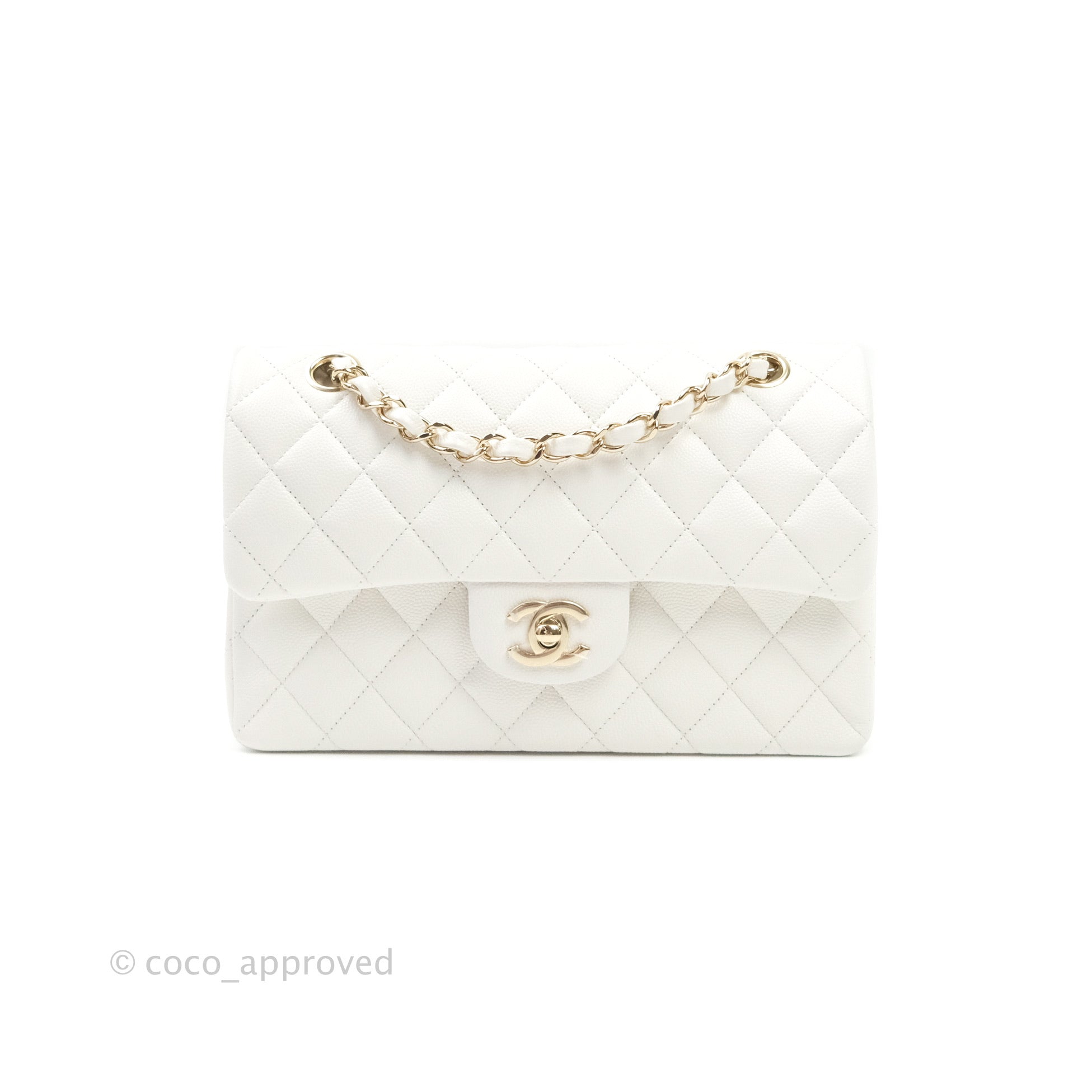 Chanel Classic Small S/M Flap Ivory White Caviar Gold Hardware – Coco  Approved Studio