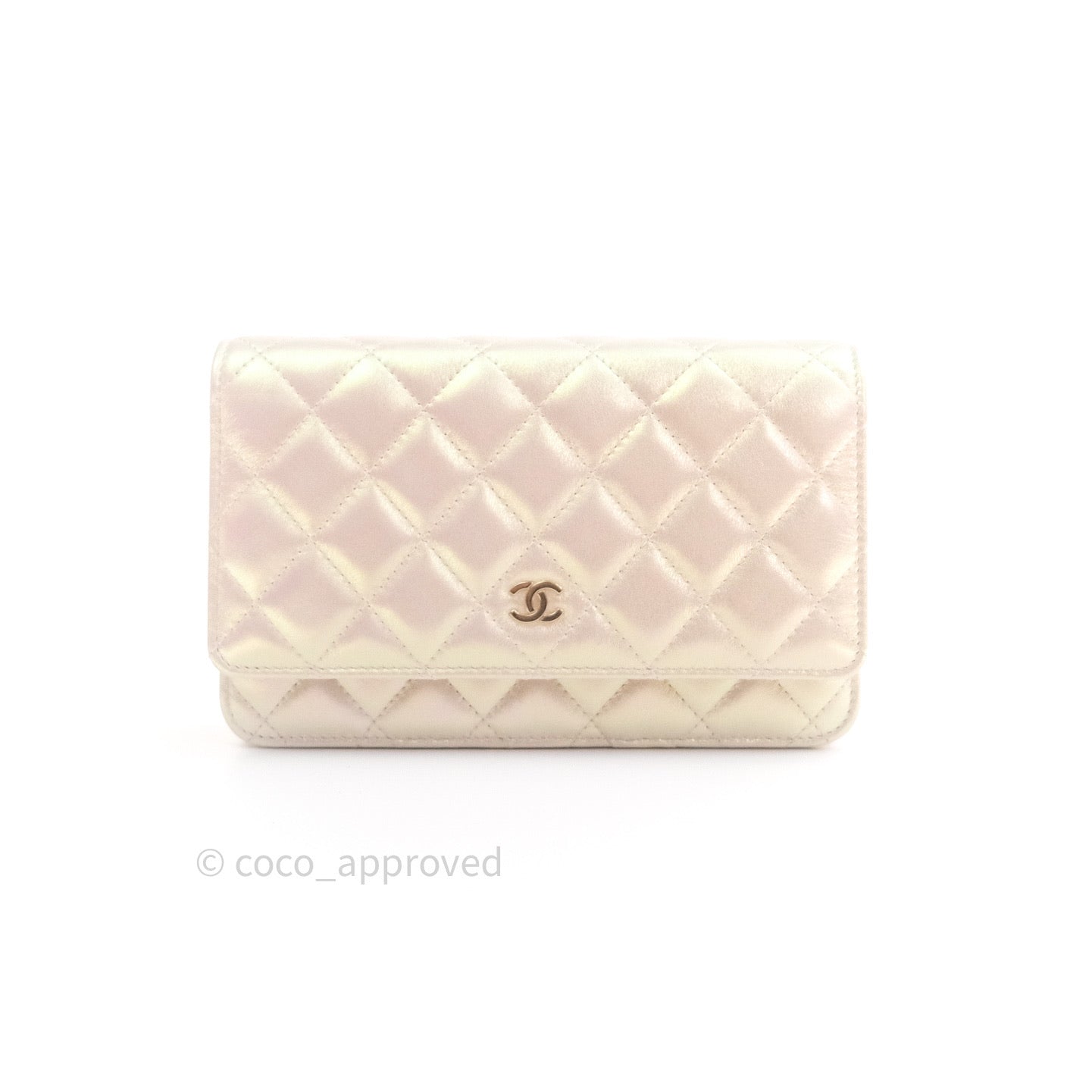 Chanel Quilted Wallet on Chain WOC Iridescent Ivory Gold Hardware 20A