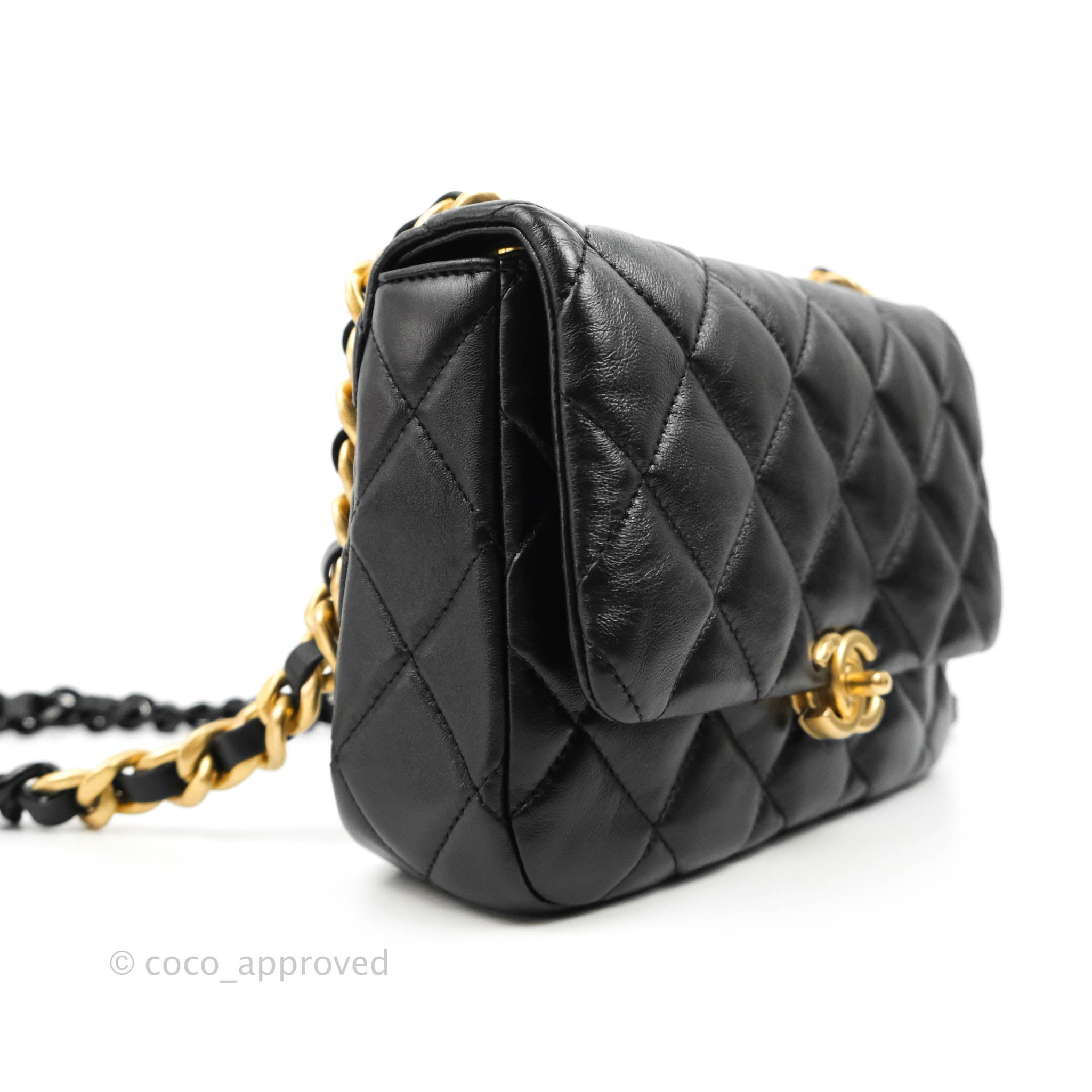 Chanel Small Flap Bag Black Lambskin Gold and Lacquered Metal 22S