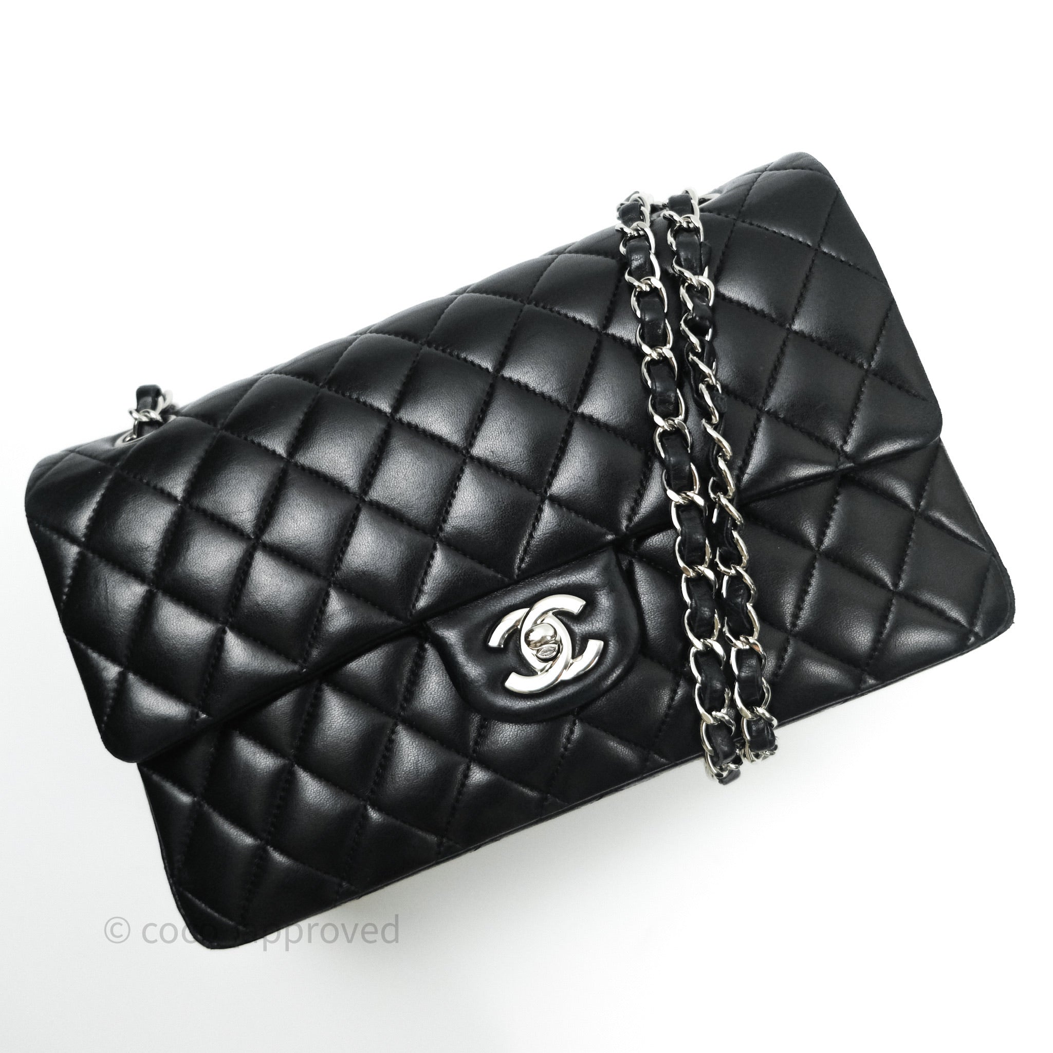 Chanel Medium/Large So Black Chevron-Quilted Lambskin Classic Double F