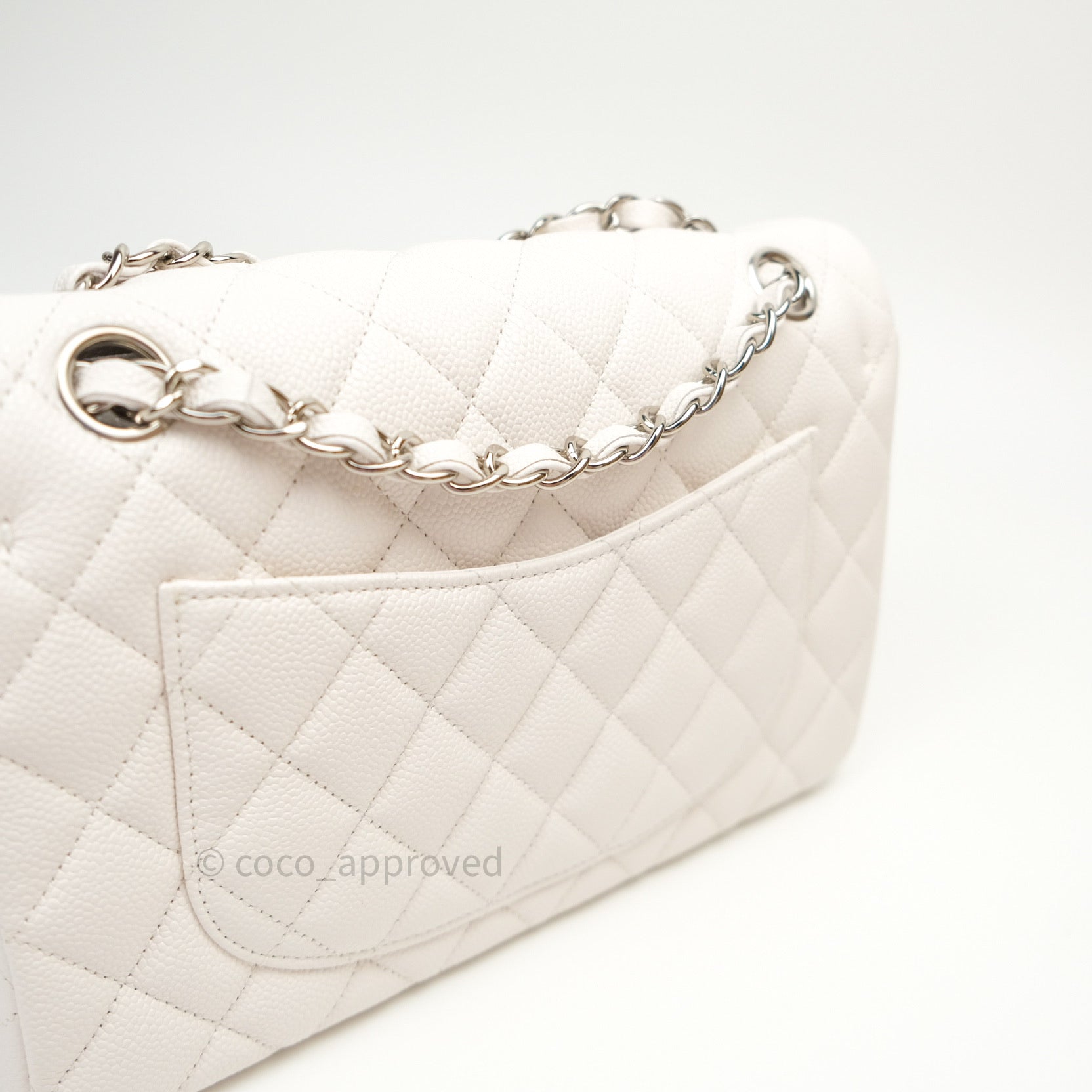 Chanel Classic Small S/M Flap Ivory White Caviar Silver Hardware