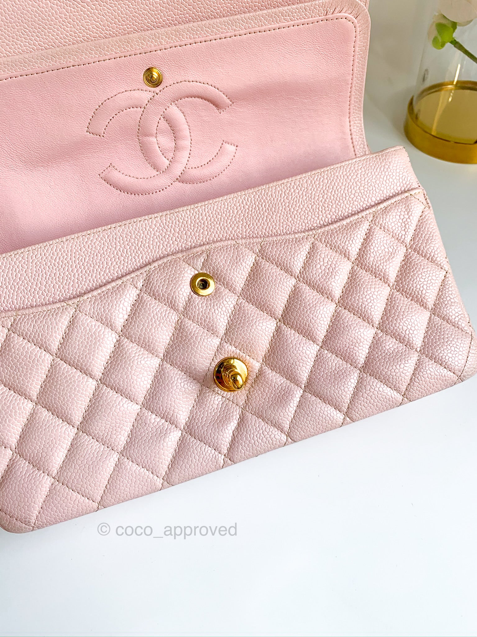 Chanel Classic Vintage M/L Pink Caviar 24K Gold Hardware – Coco