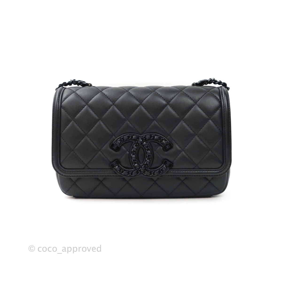 Chanel Quilted Small CC Filigree Flap Black Lambskin So Black