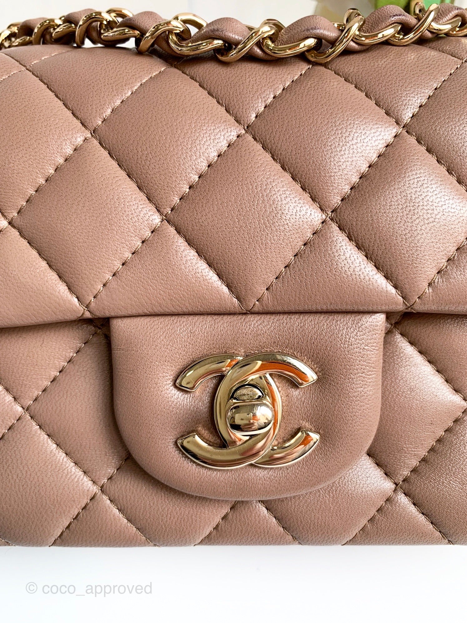 Chanel Classic Quilted Mini Square Caramel Dark Beige Lambskin Gold Ha –  Coco Approved Studio