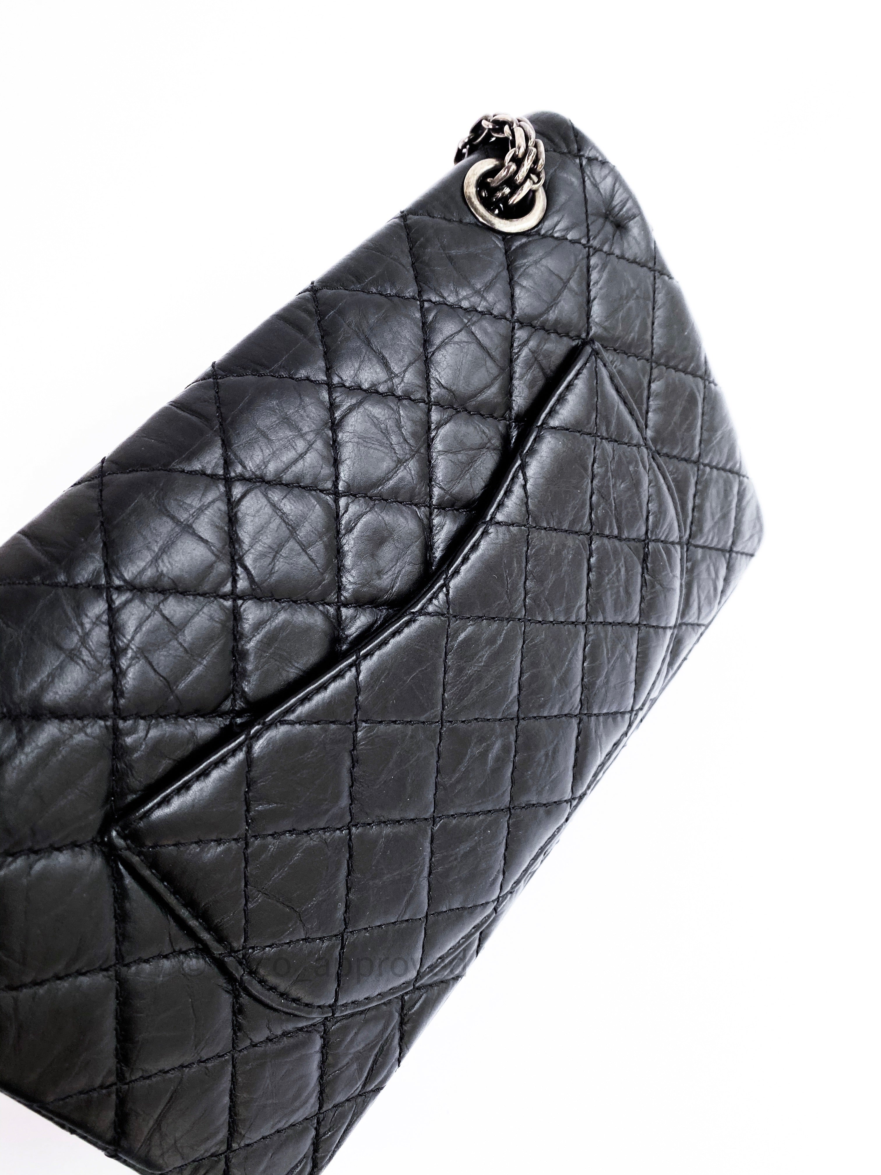 Chanel So Black Calfskin Leather Quilted 2.55 Reissue 226 Classic Flap Bag