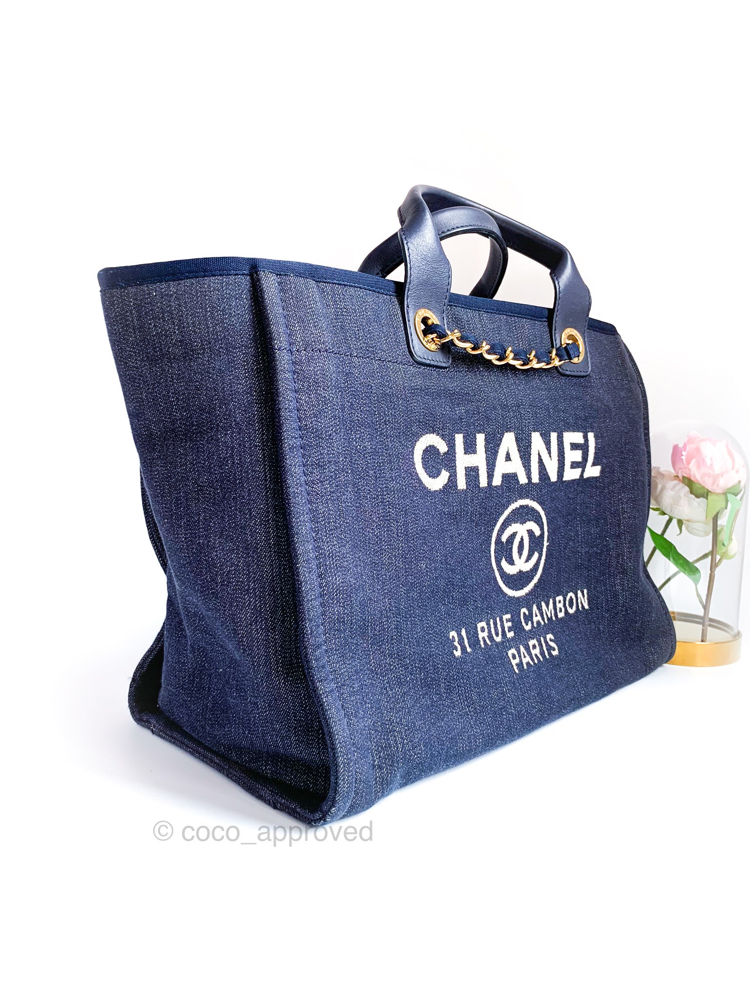 Chanel Small Deauville Shopping Bag Distressed Blue Denim Aged Silver in  2023