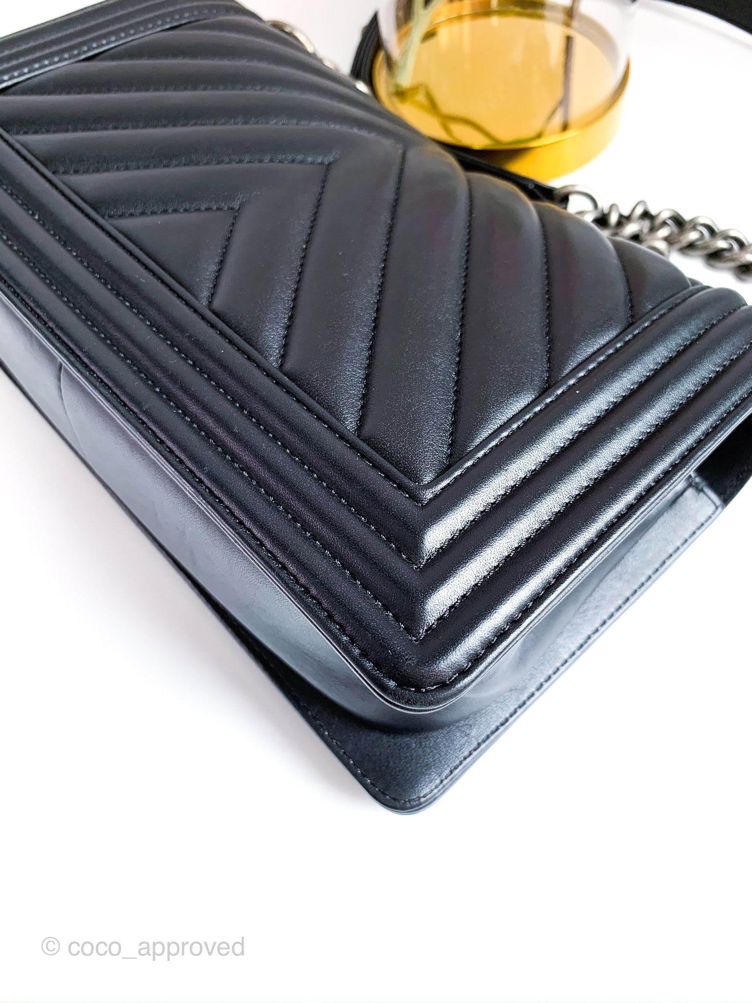 Chanel Boy Chevron Medium Black Calfskin Ruthenium Hardware – Coco Approved  Studio