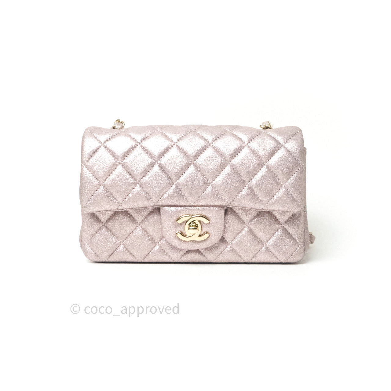 Chanel Metallic Rose Gold Goatskin Quilted Mini Rectangular Flap