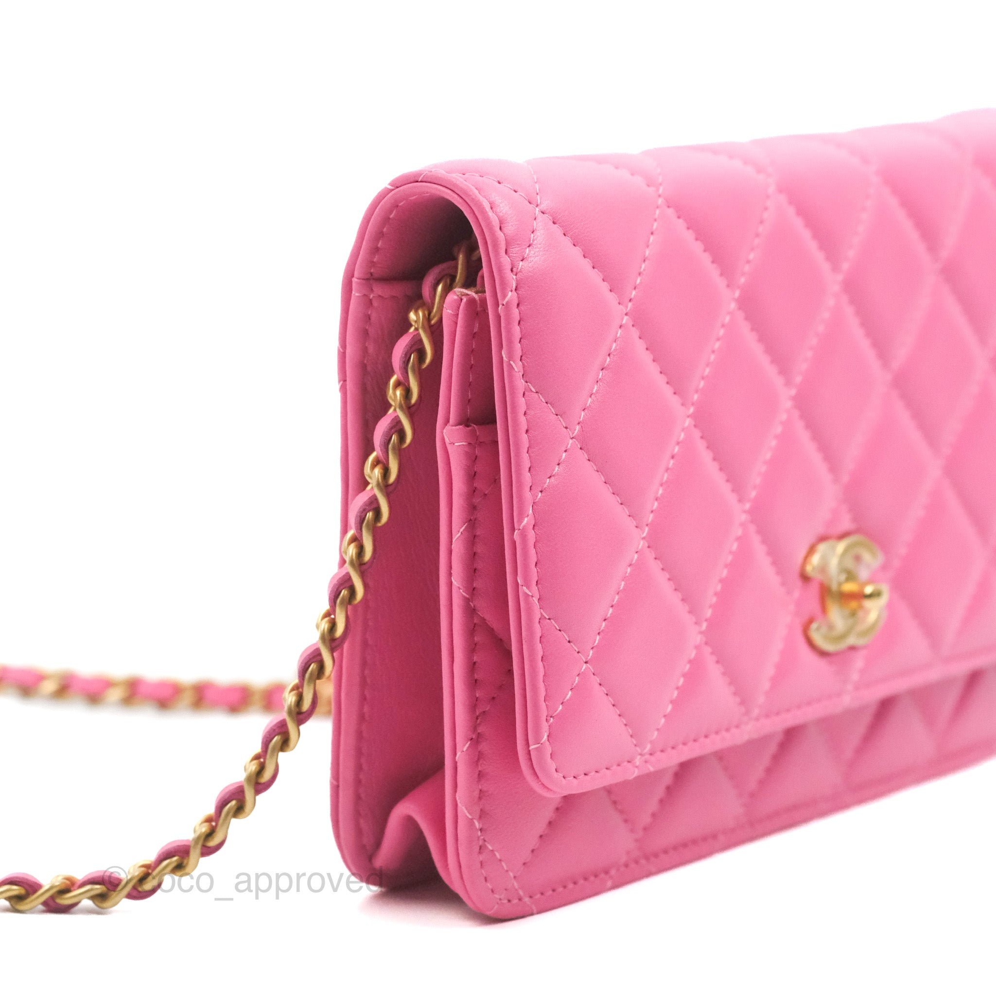 Chanel Quilted Pearl Crush Wallet on Chain WOC Pink Lambskin Aged Gold  Hardware