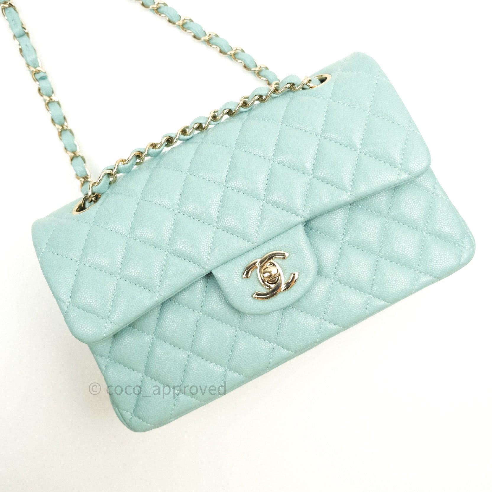 Chanel Classic Small S/M Flap Tiffany Blue Caviar Light Gold Hardware – Coco  Approved Studio