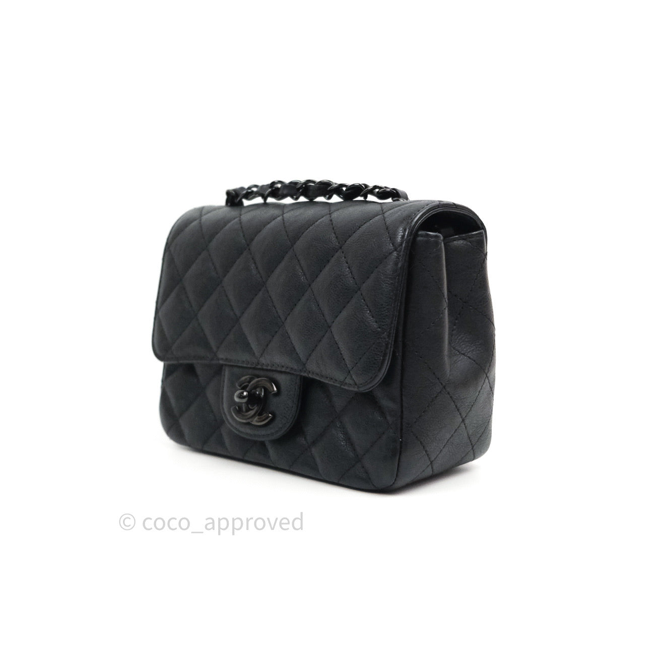 CHANEL Aged Calfskin Quilted Mini Coco Handle Flap So Black 636508