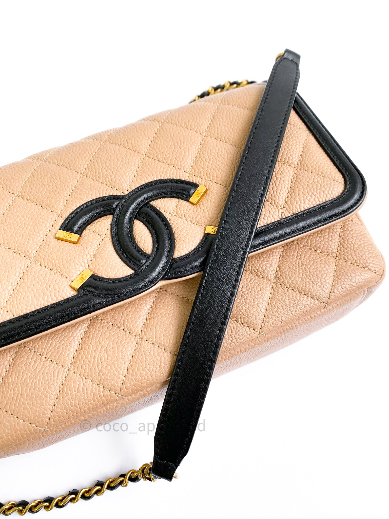 CHANEL Caviar Quilted Small CC Filigree Flap Beige Black 1296060