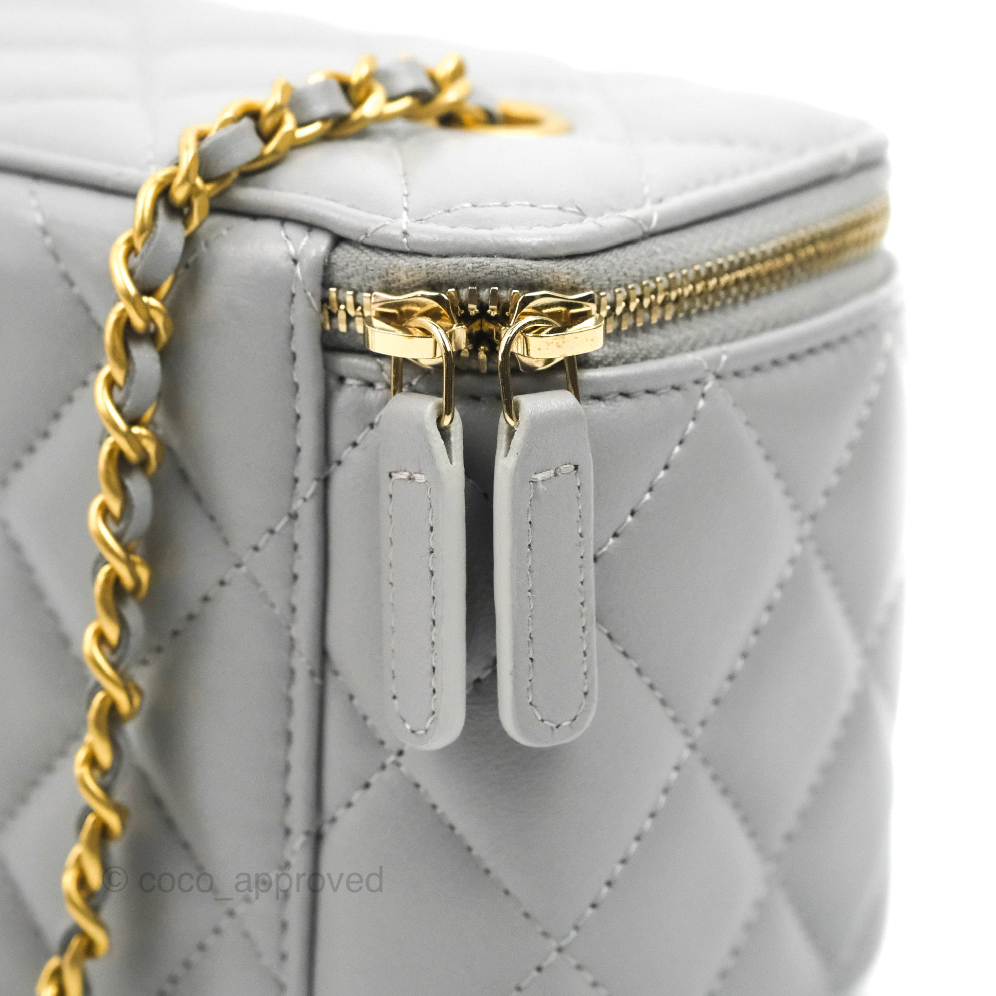 Chanel Pearl Crush Vanity With Chain Grey Lambskin Aged Gold