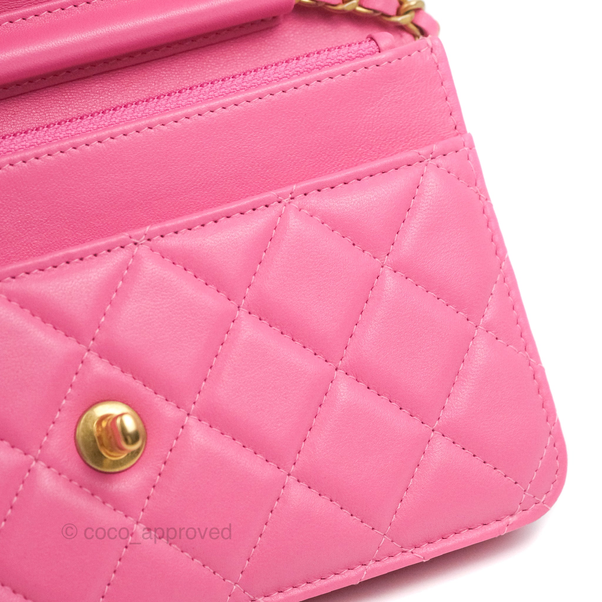 Chanel Quilted Pearl Crush Wallet on Chain WOC Pink Lambskin Aged Gold  Hardware