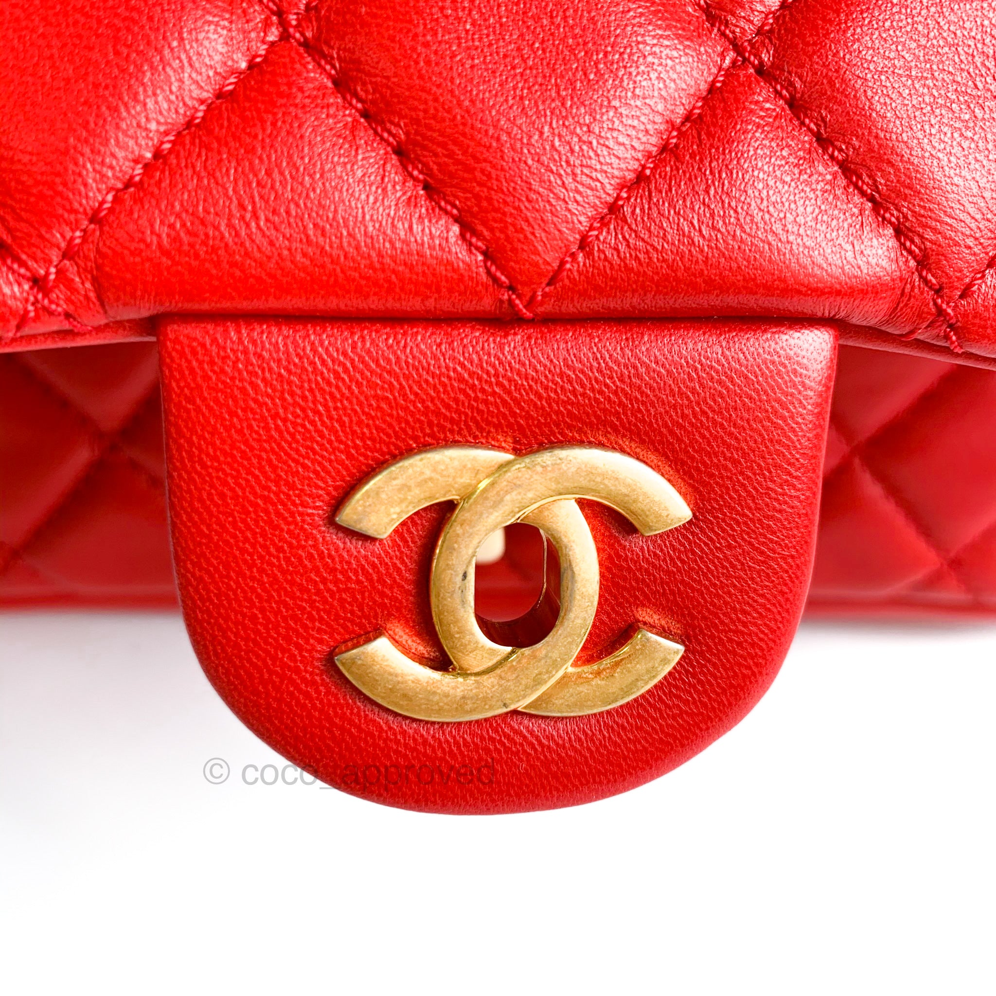 Vintage Chanel Small Flap Bag Red Satin Gold Hardware