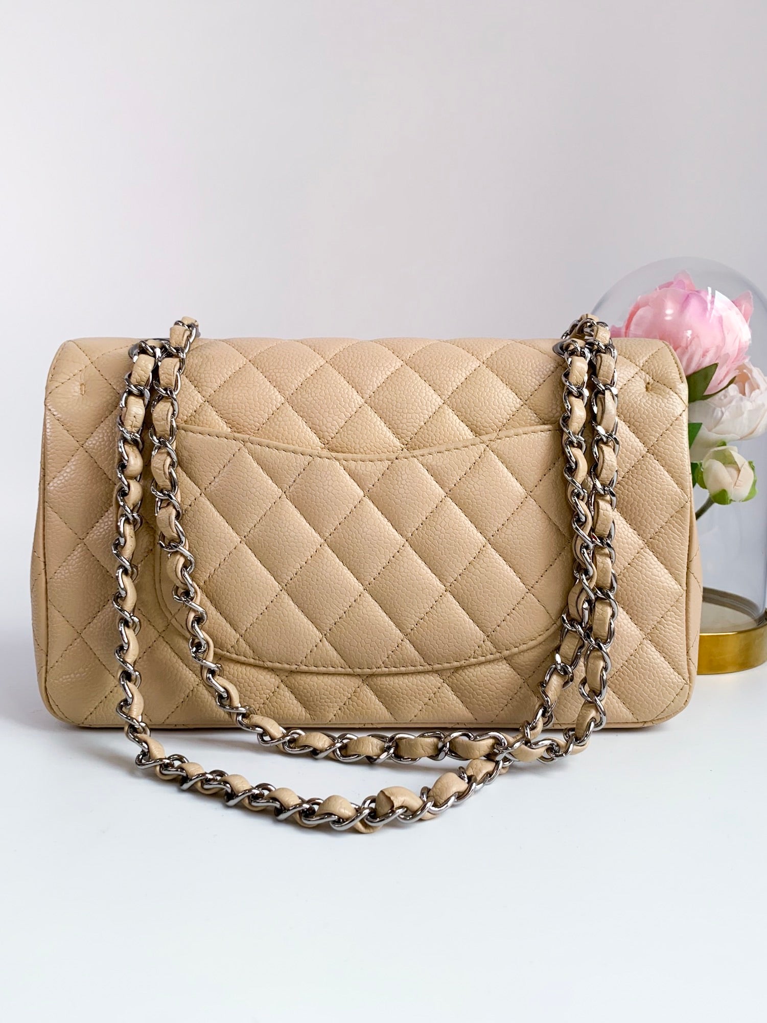 Chanel Small Classic Double Flap Bag Beige Caviar Silver Hardware – Madison  Avenue Couture