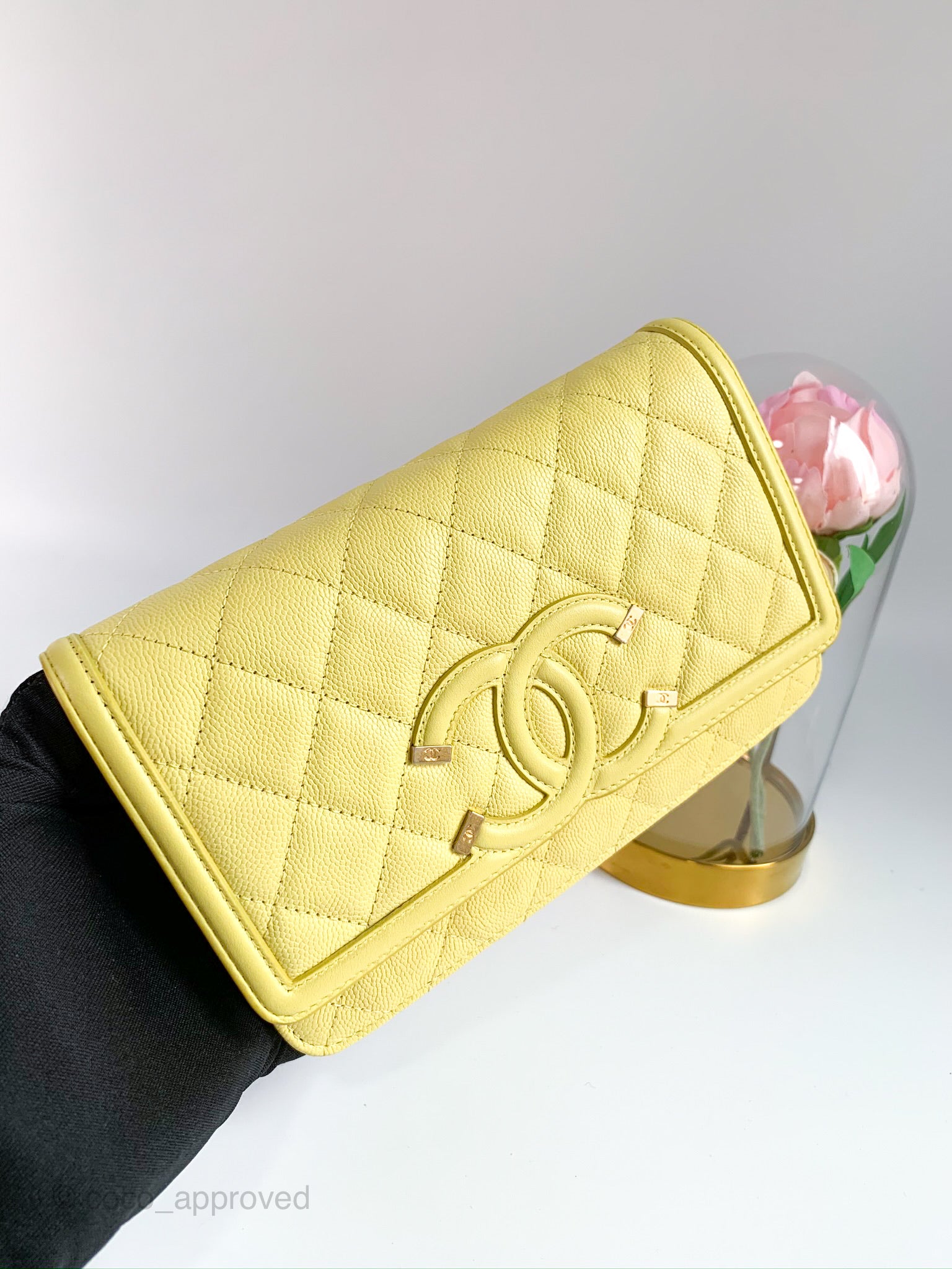 Chanel Filigree Wallet on Chain WOC Yellow Caviar Gold Hardware