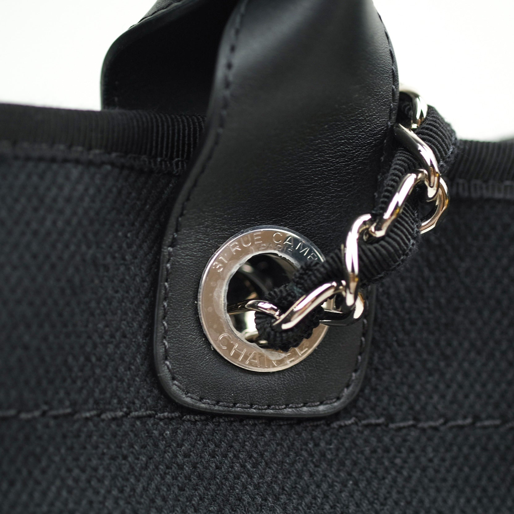 Chanel Black Canvas And Imitation Pearl Large Deauville Tote