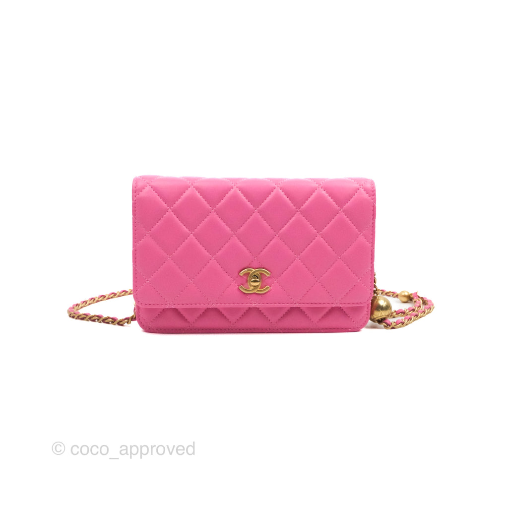 Chanel Quilted Pearl Crush Wallet on Chain WOC Pink Lambskin Aged Gold Hardware
