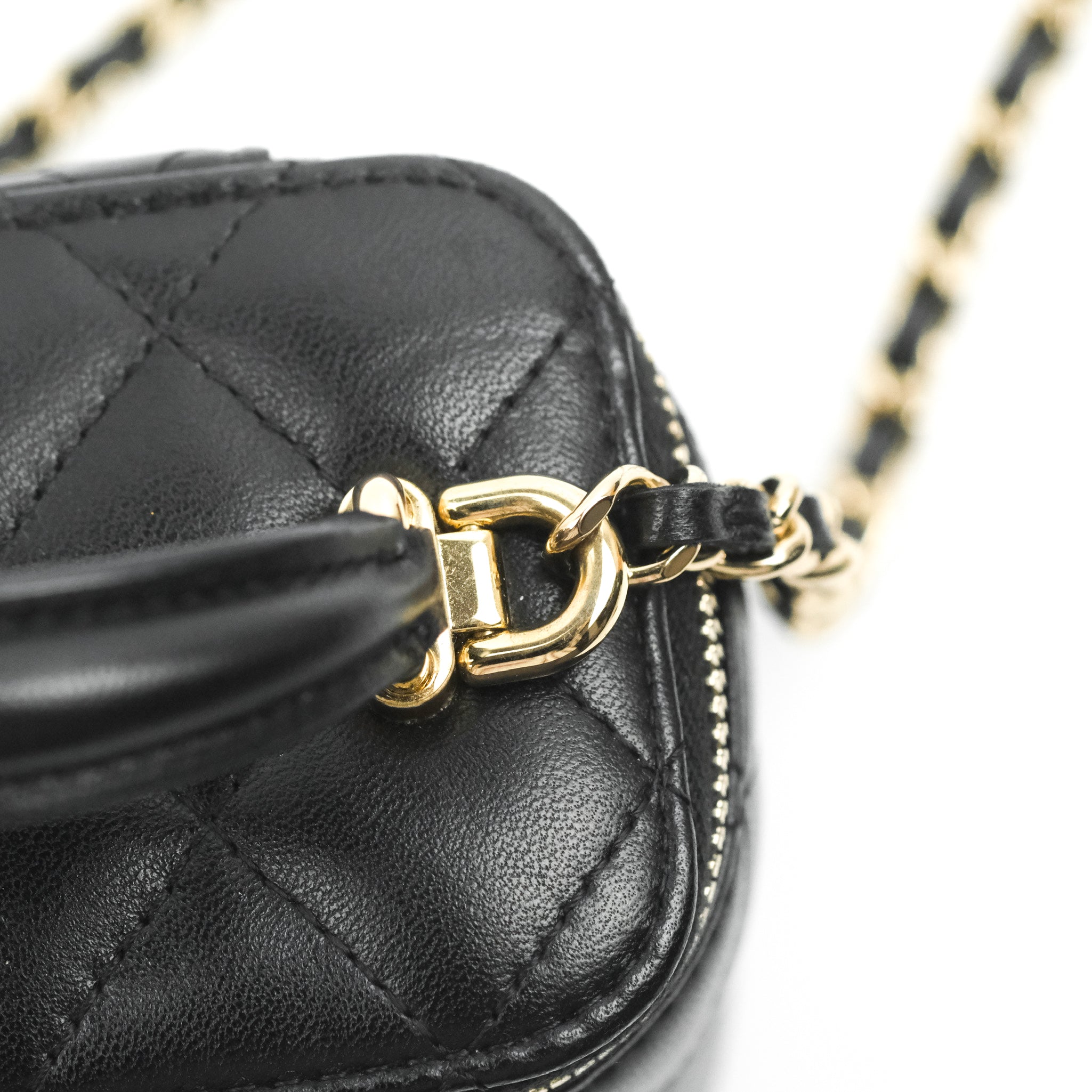 Chanel Mini Top Handle Vanity With Chain Dark Grey Lambskin Gold