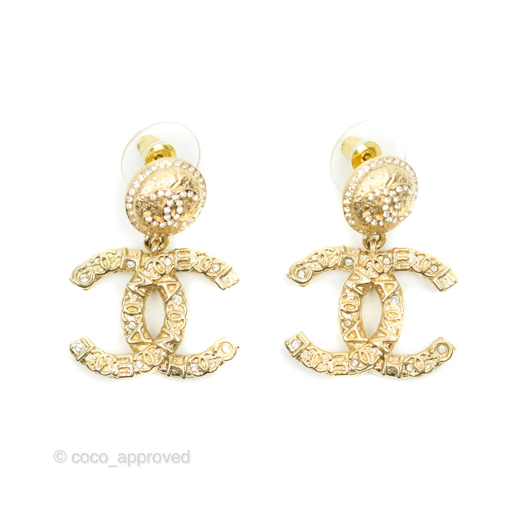 Chanel CC Crystal Drop Earrings Gold Tone 21A – Coco Approved Studio
