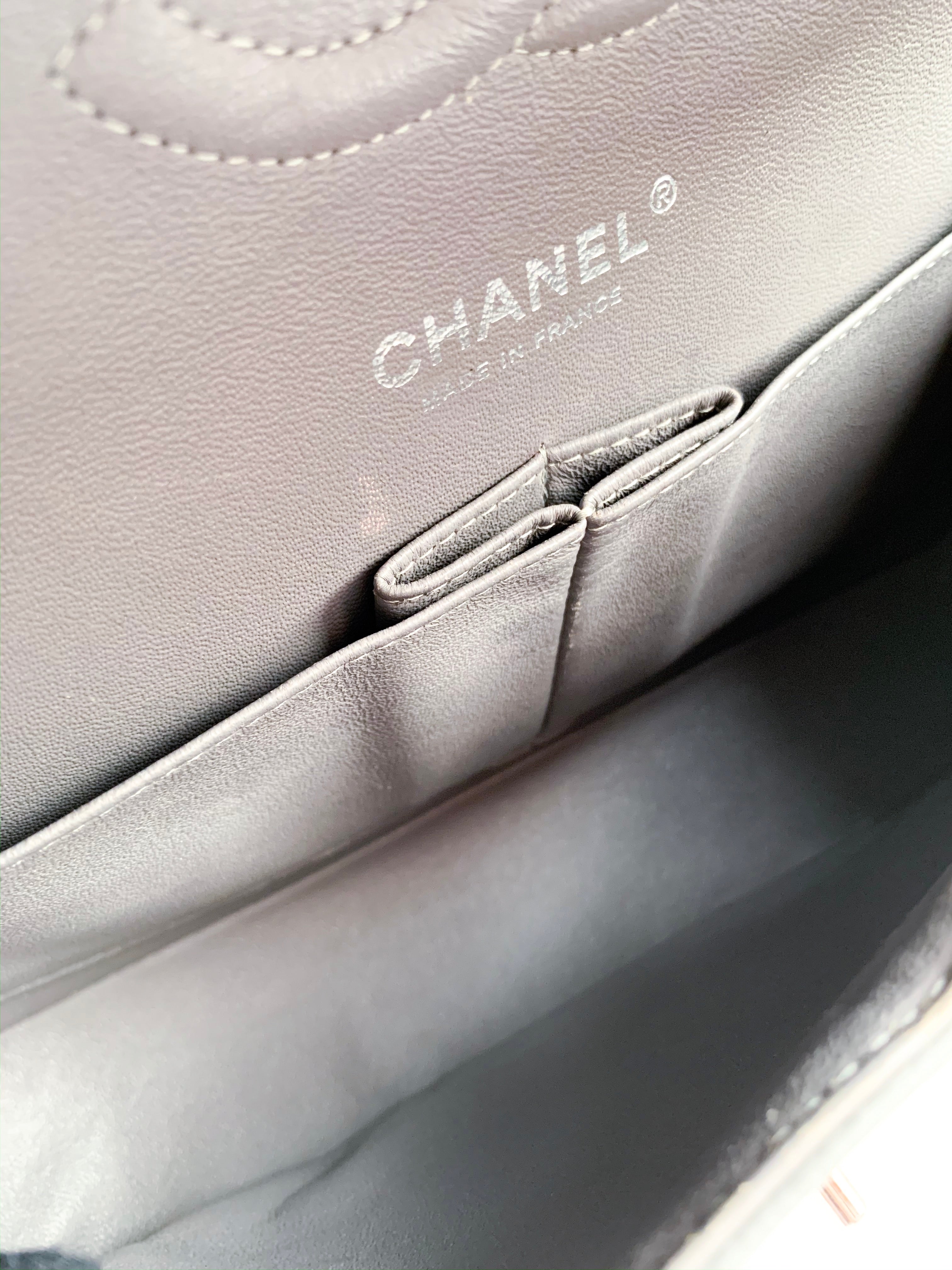 Chanel Silver Metallic Quilted Caviar Medium Classic Double Flap Bag, myGemma