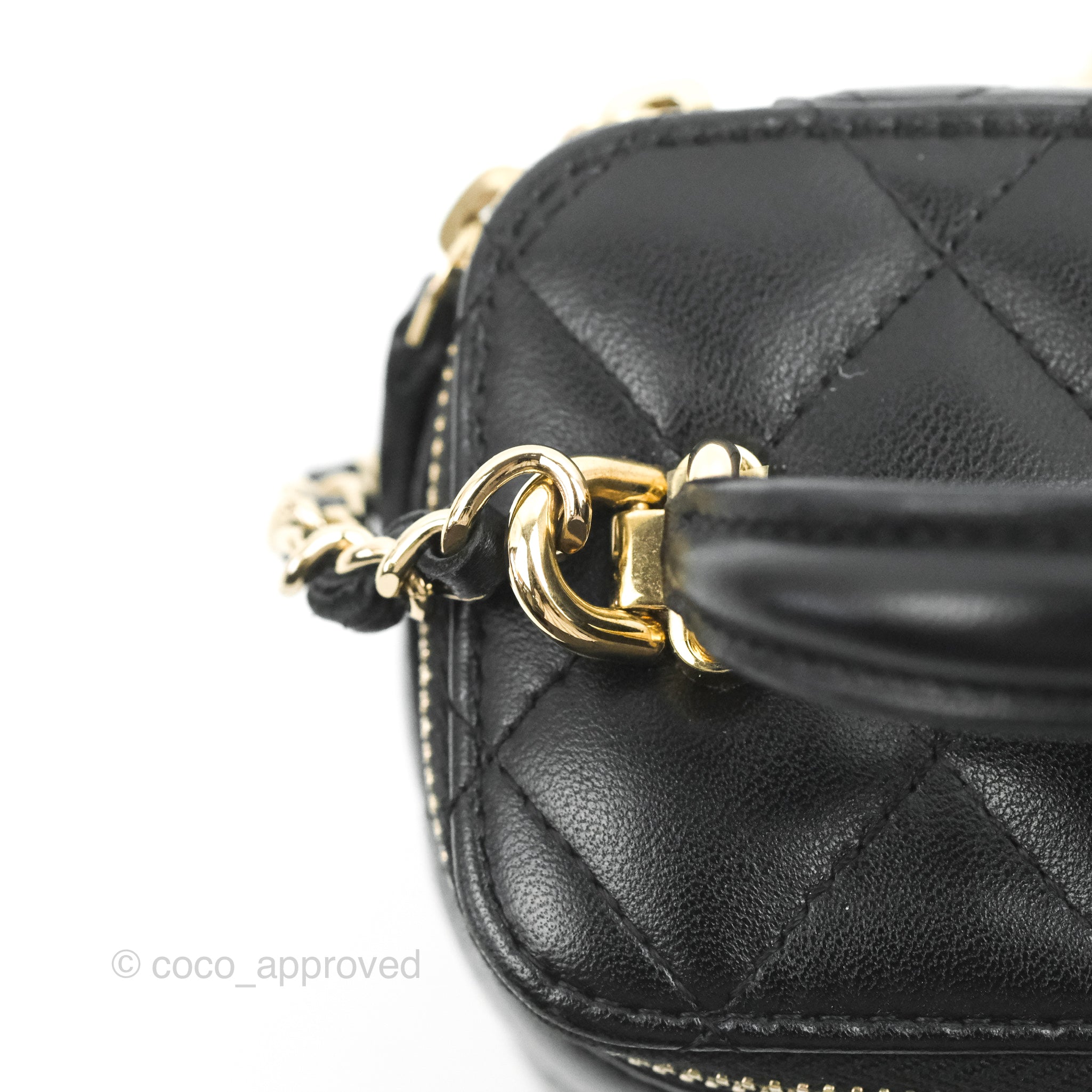 Chanel Mini Top Handle Vanity With Chain Black Lambskin Gold Hardware – Coco  Approved Studio