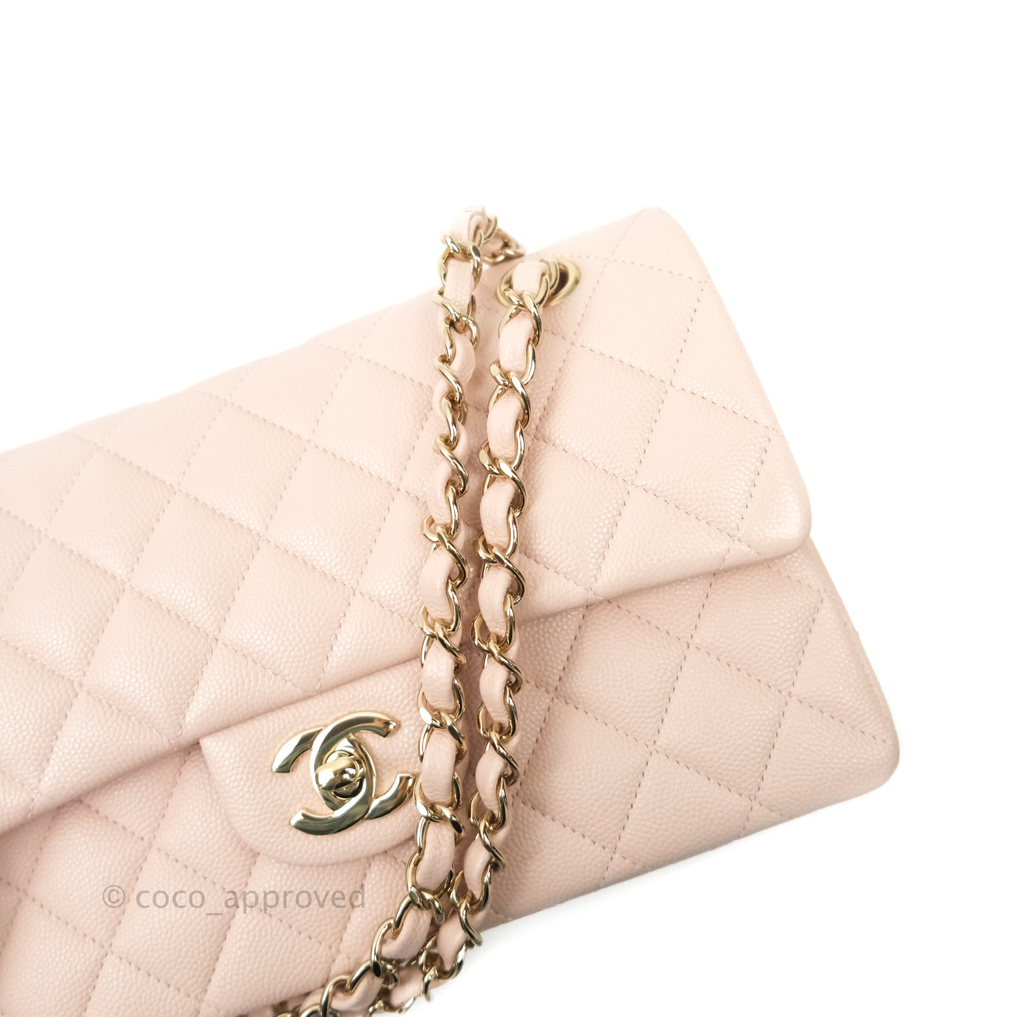 Chanel Classic Small S/M Flap Pink Caviar Gold Hardware 22C – Coco